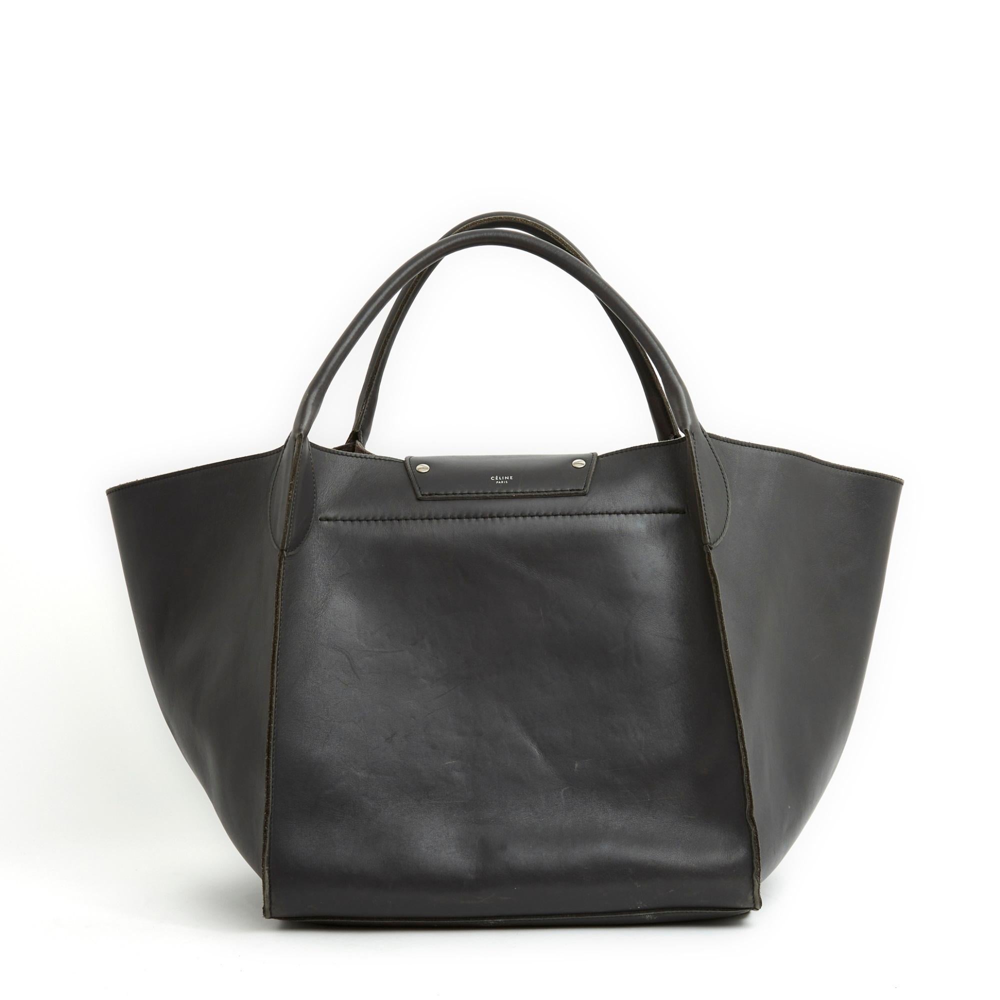 Black 2018C Celine by Phoebe Philo drak grey leather Big Bag M  For Sale