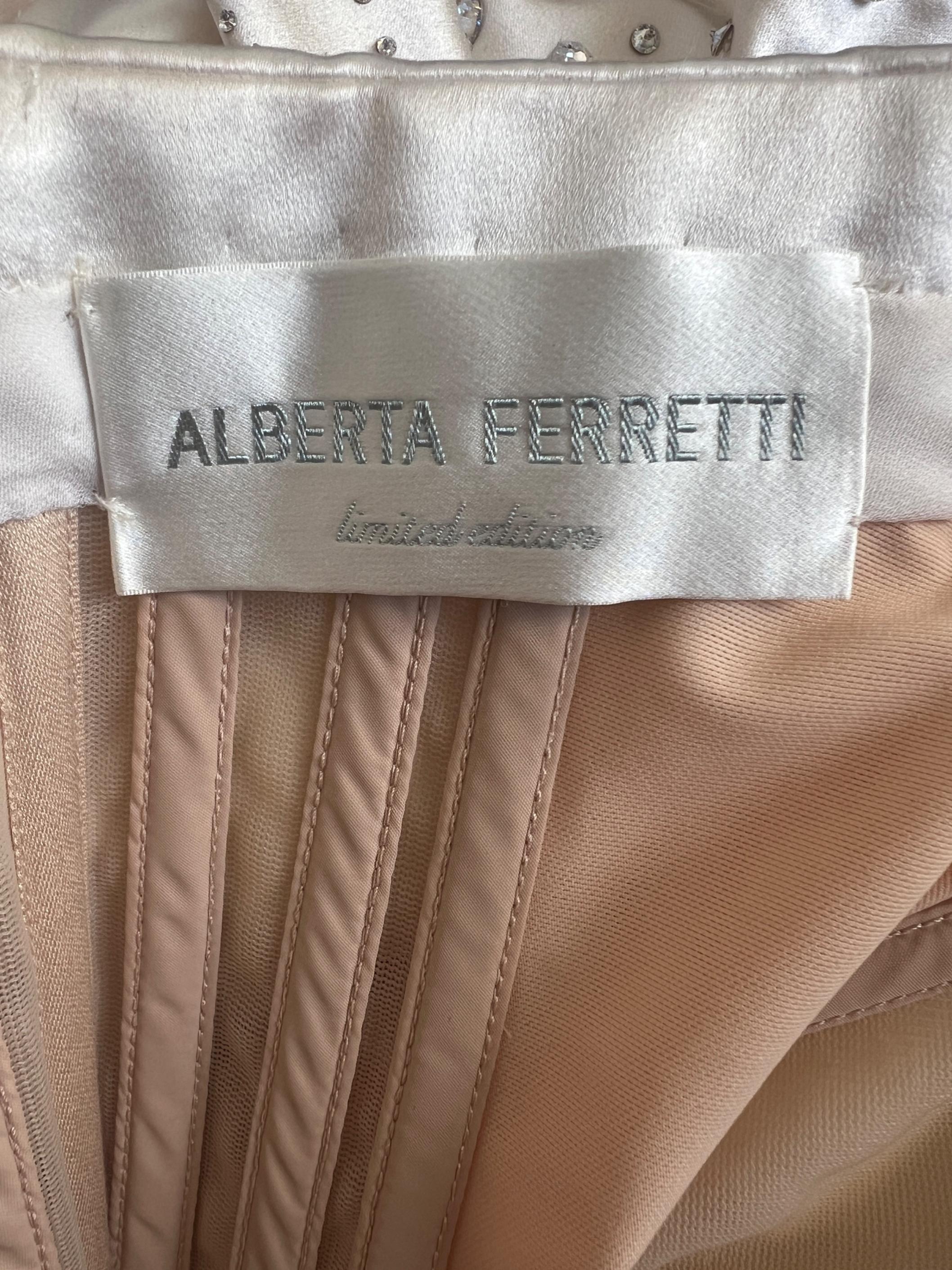 Women's 2019 Alberta Ferretti Couture Cream Silk Rhinestone Dress with Train For Sale