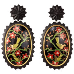 2019 Alice Cicolini Ebony, Enamel, Diamond and 22 Karat Gold Landscape Earrings