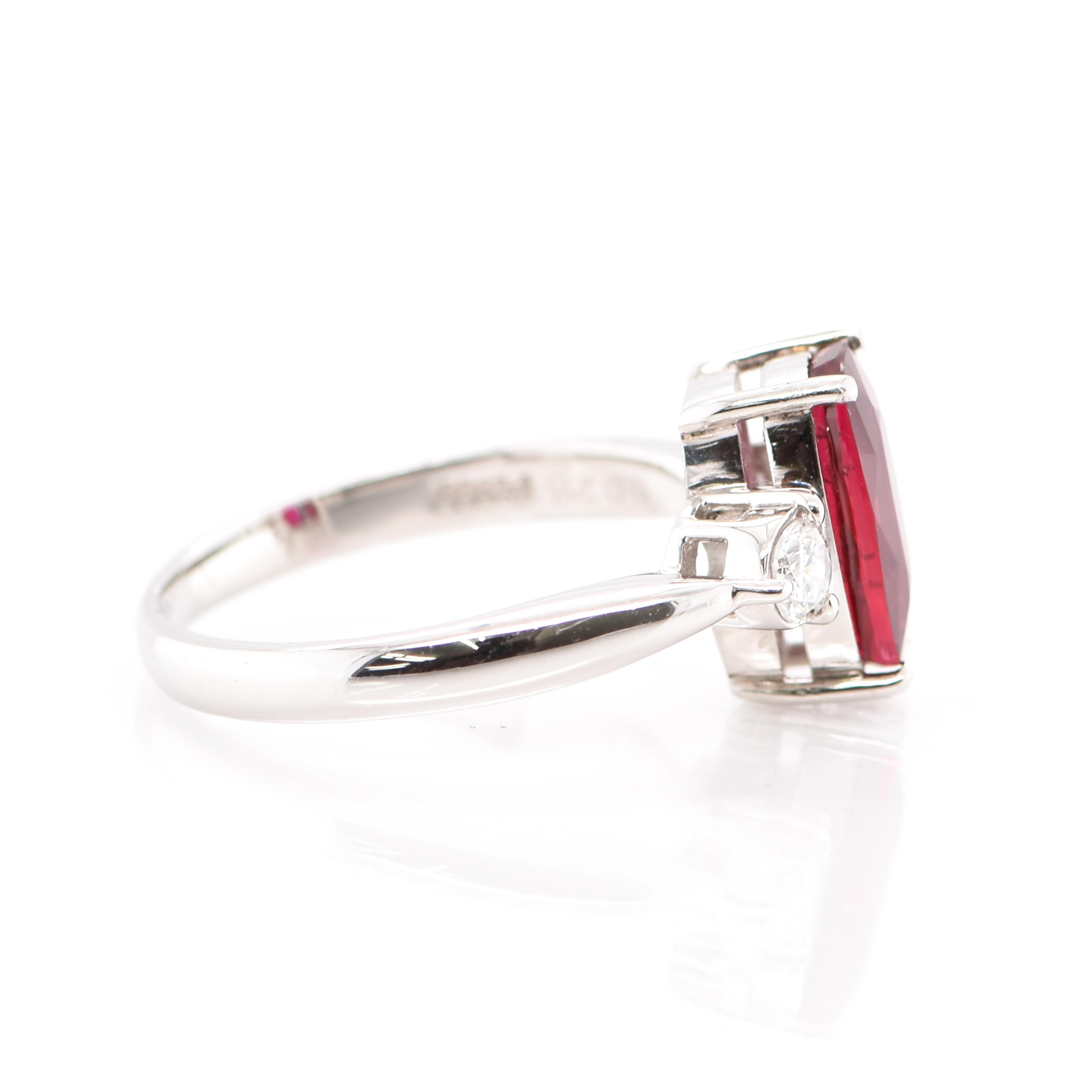 Modern 2.019 Carat Untreated, Mozambique Ruby and Diamond Ring Set in Platinum