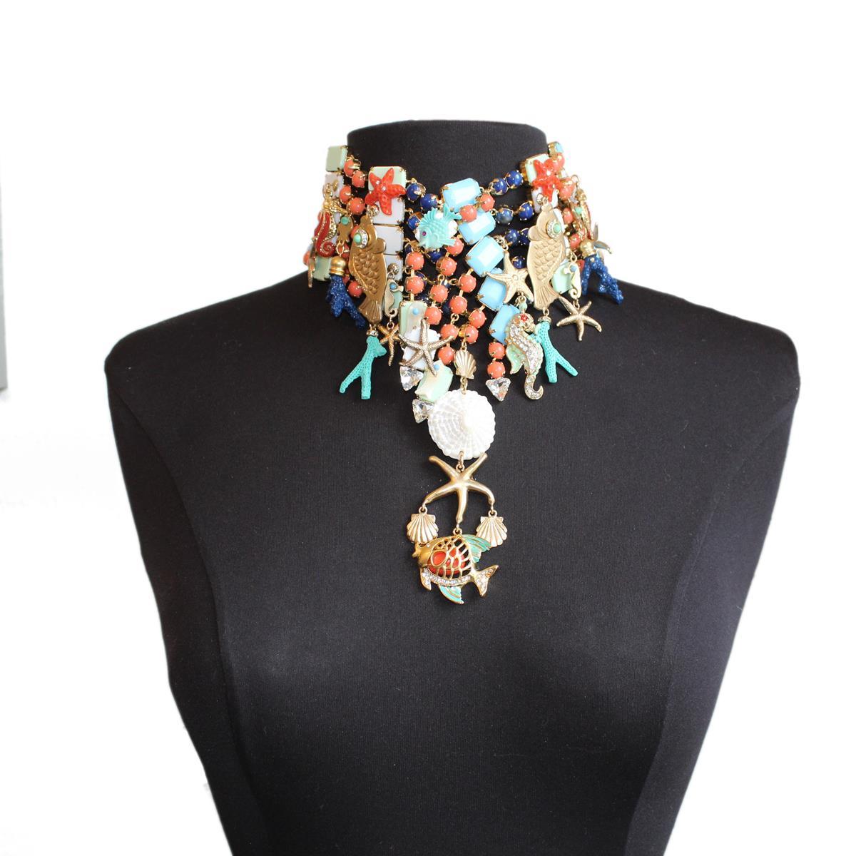 Stunning fancy piece by Carlo Zini Milano
New summer 2019 colection !
Non allergenic rhodium
Opaque Gold dipped
Sea theme
Amazing creation of swarovski crystals, rhinestones and resins
100% Artisanal work
Made in Milano
Worldwide express shipping