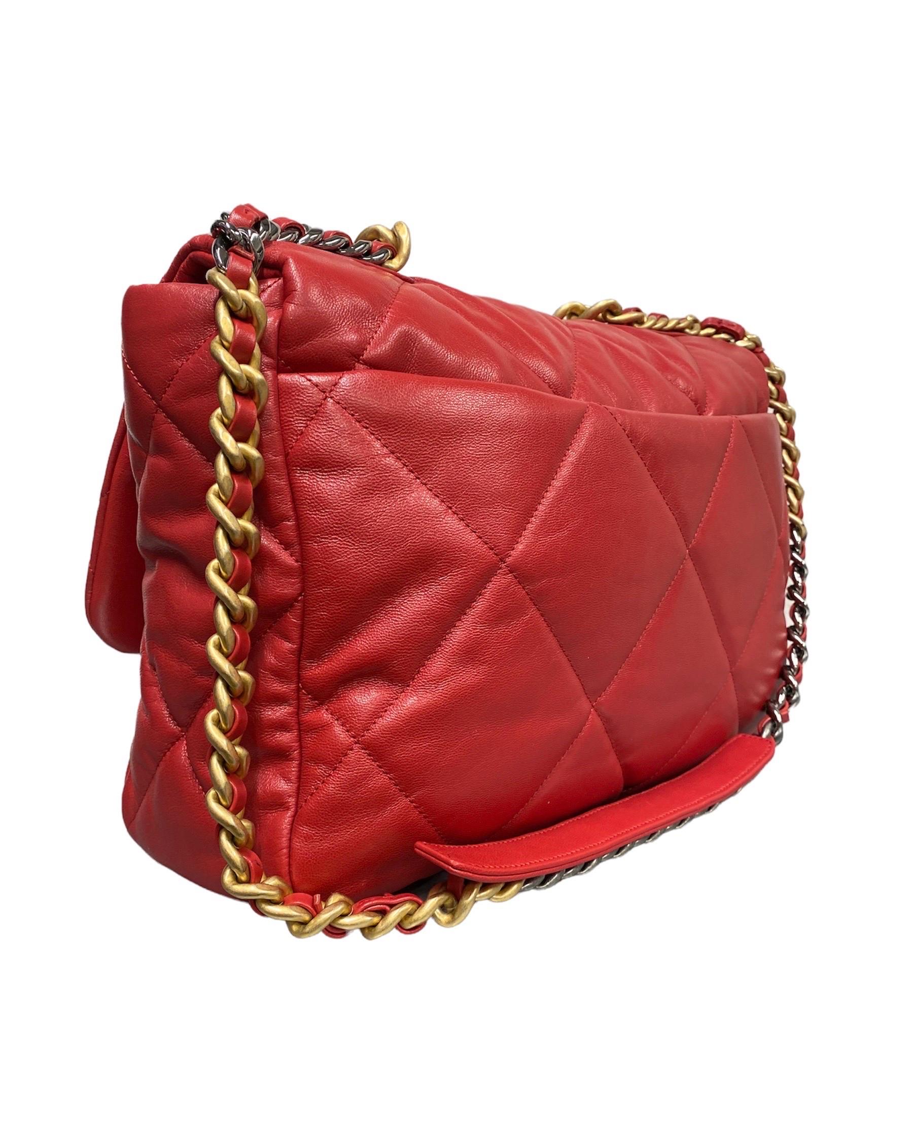 Women's 2019 Chanel 19 Red Shoulder Bag Big Size