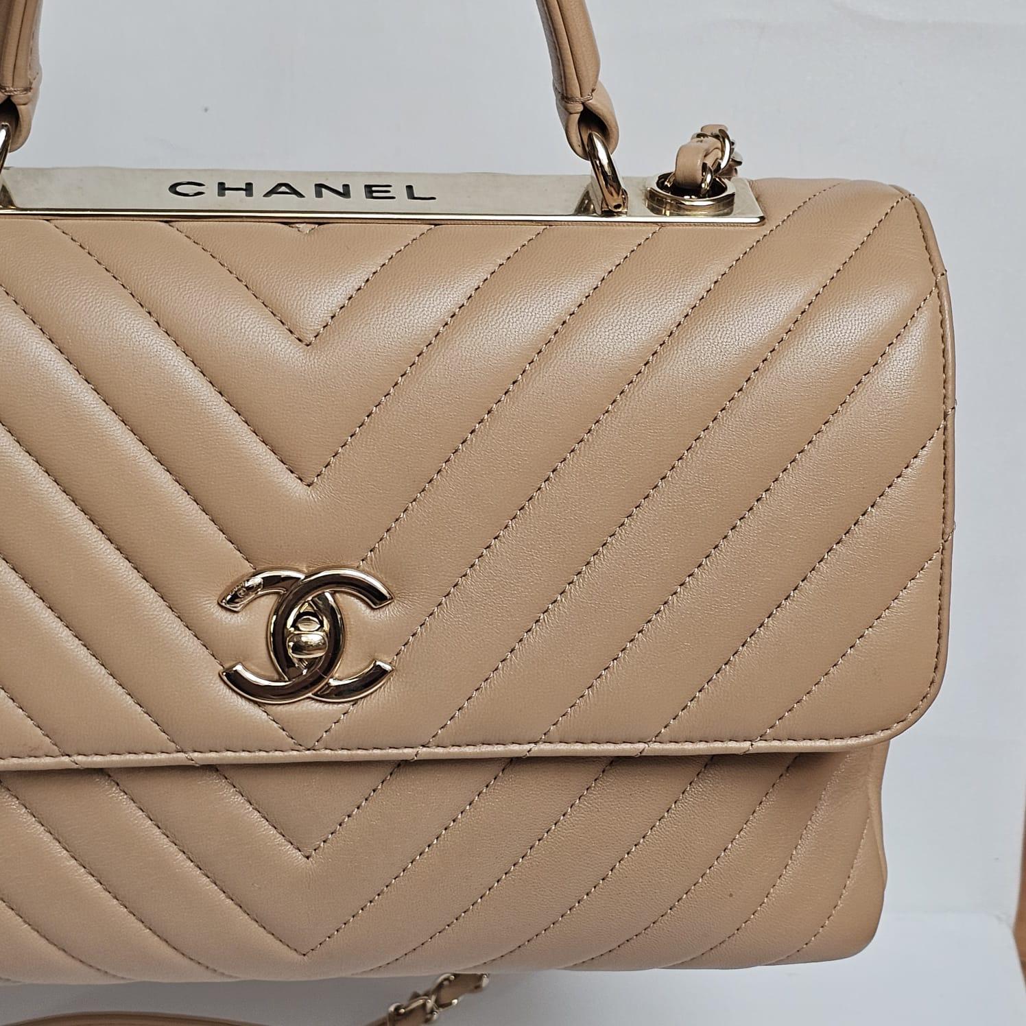 2019 Chanel Beige Chevron Quilted Medium Trendy Bag 14