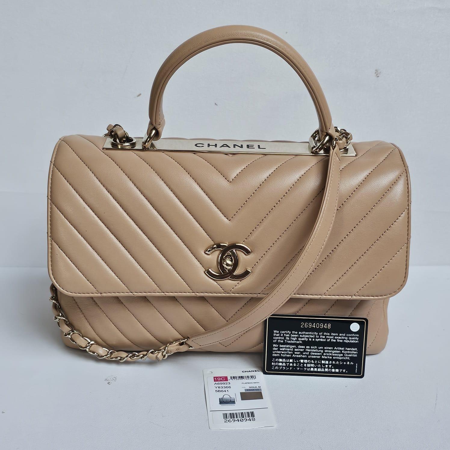 2019 Chanel Beige Chevron Quilted Medium Trendy Bag 2