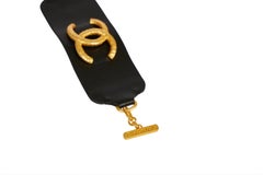 2019 Chanel Black Leather Logo Bracelet Small