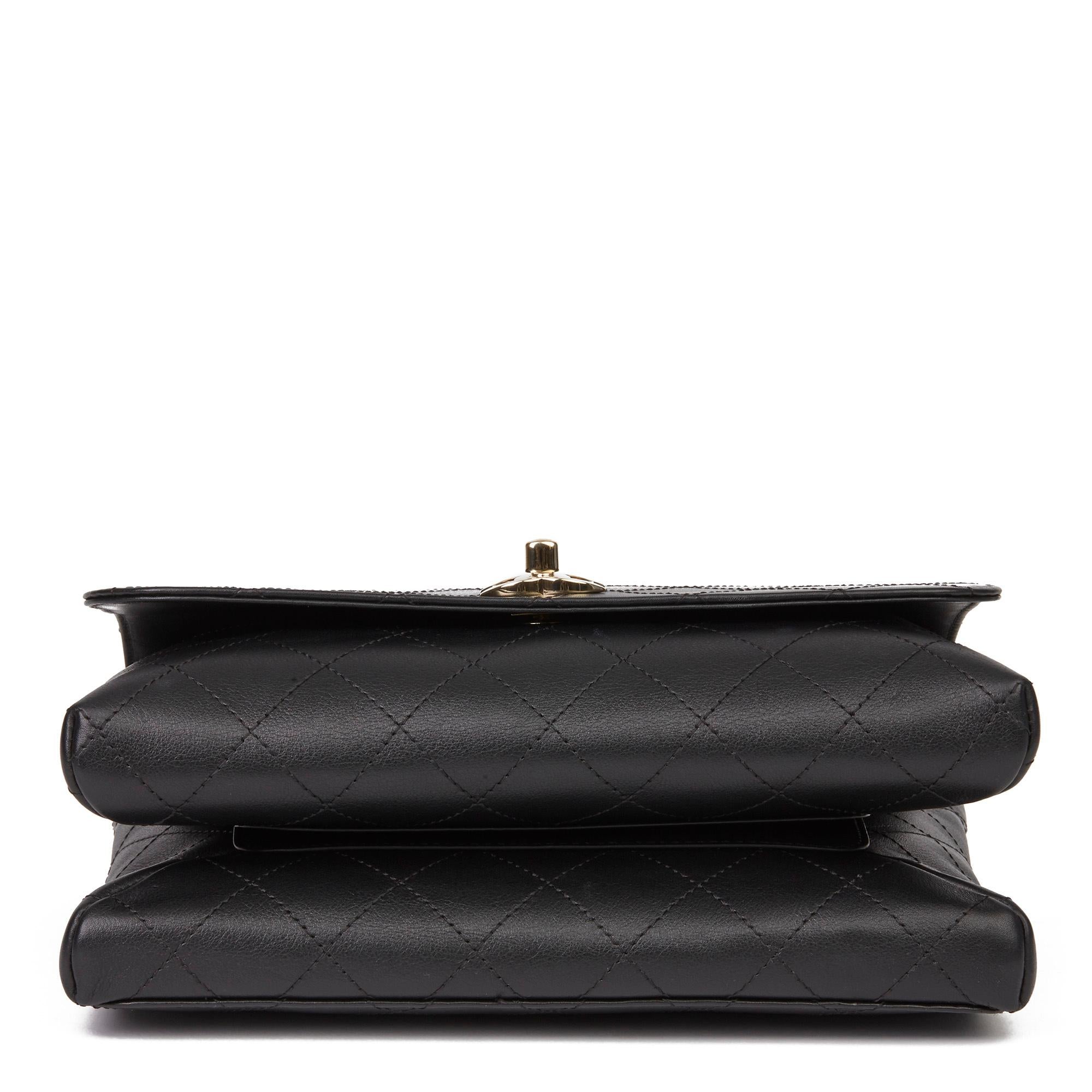 2019 Chanel Black Quilted Calfskin Leather Classic Top Handle Shoulder Bag In Excellent Condition In Bishop's Stortford, Hertfordshire