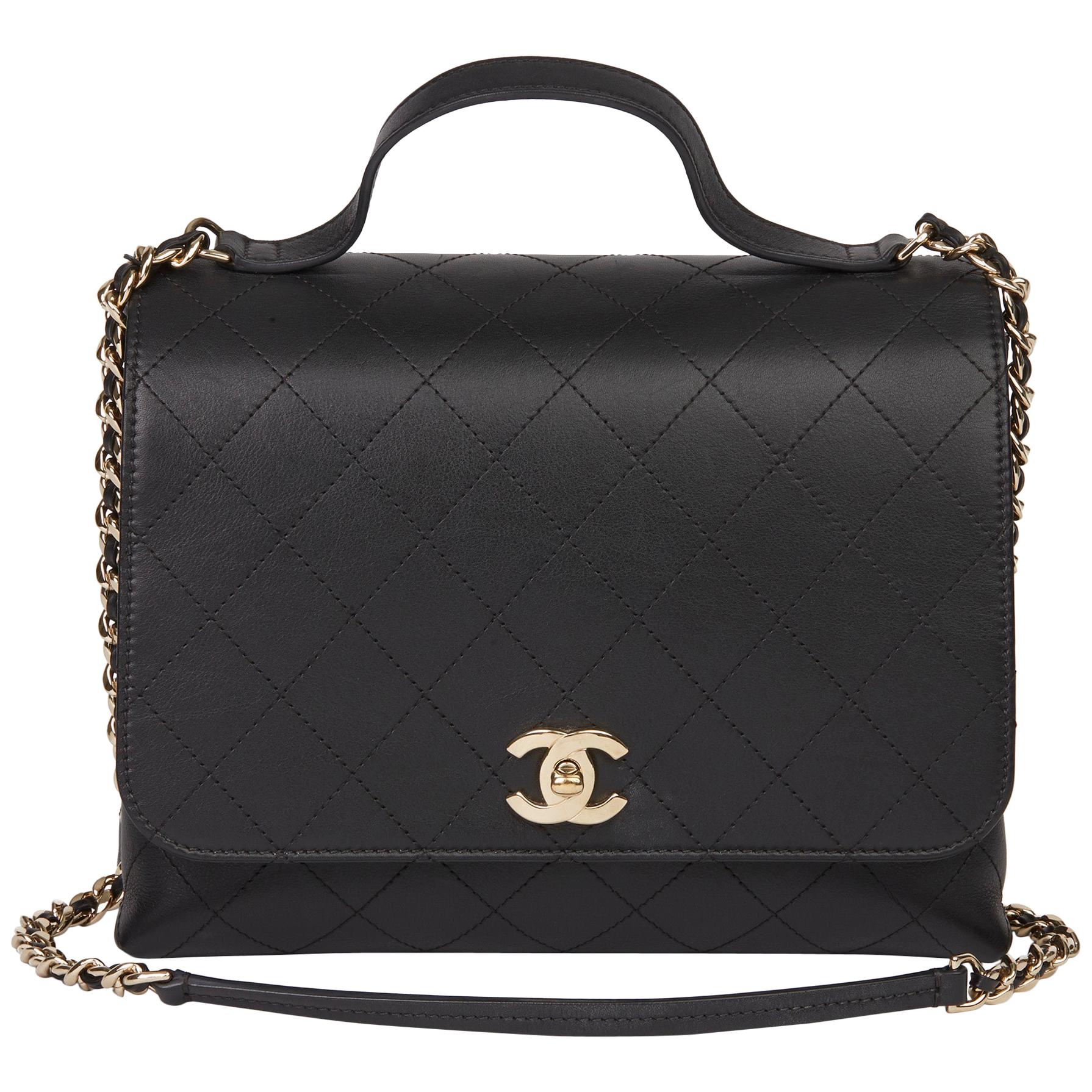 2019 Chanel Black Quilted Calfskin Leather Classic Top Handle Shoulder Bag