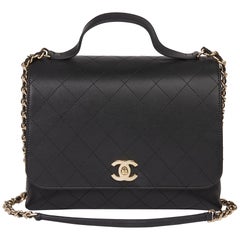 chanel top handle bag 2019 2019 Chanel Black Quilted Calfskin Leather Classic Top Handle Shoulder Bag