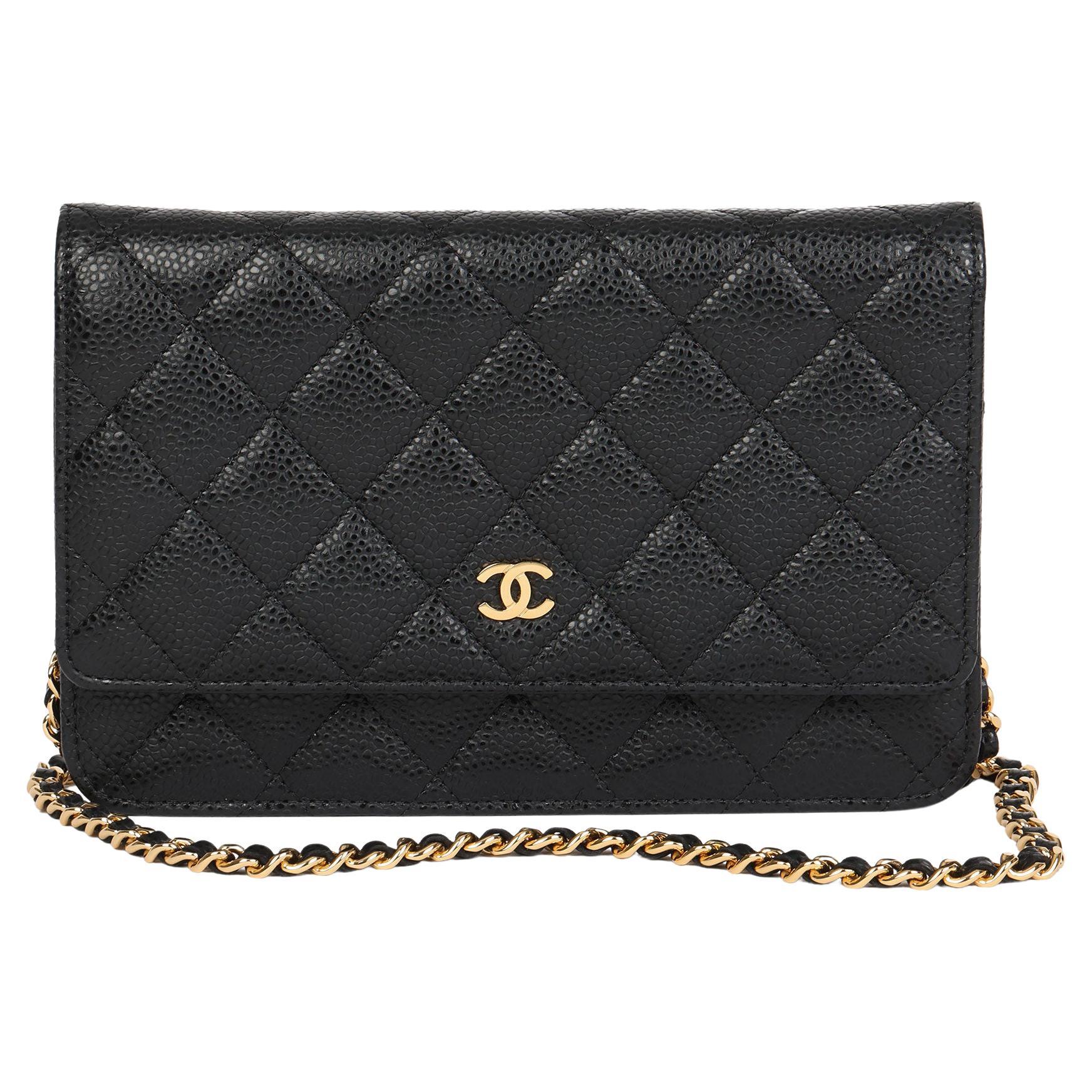 2019 Chanel Black Quilted Caviar Leather Wallet-on-Chain WOC at 1stDibs