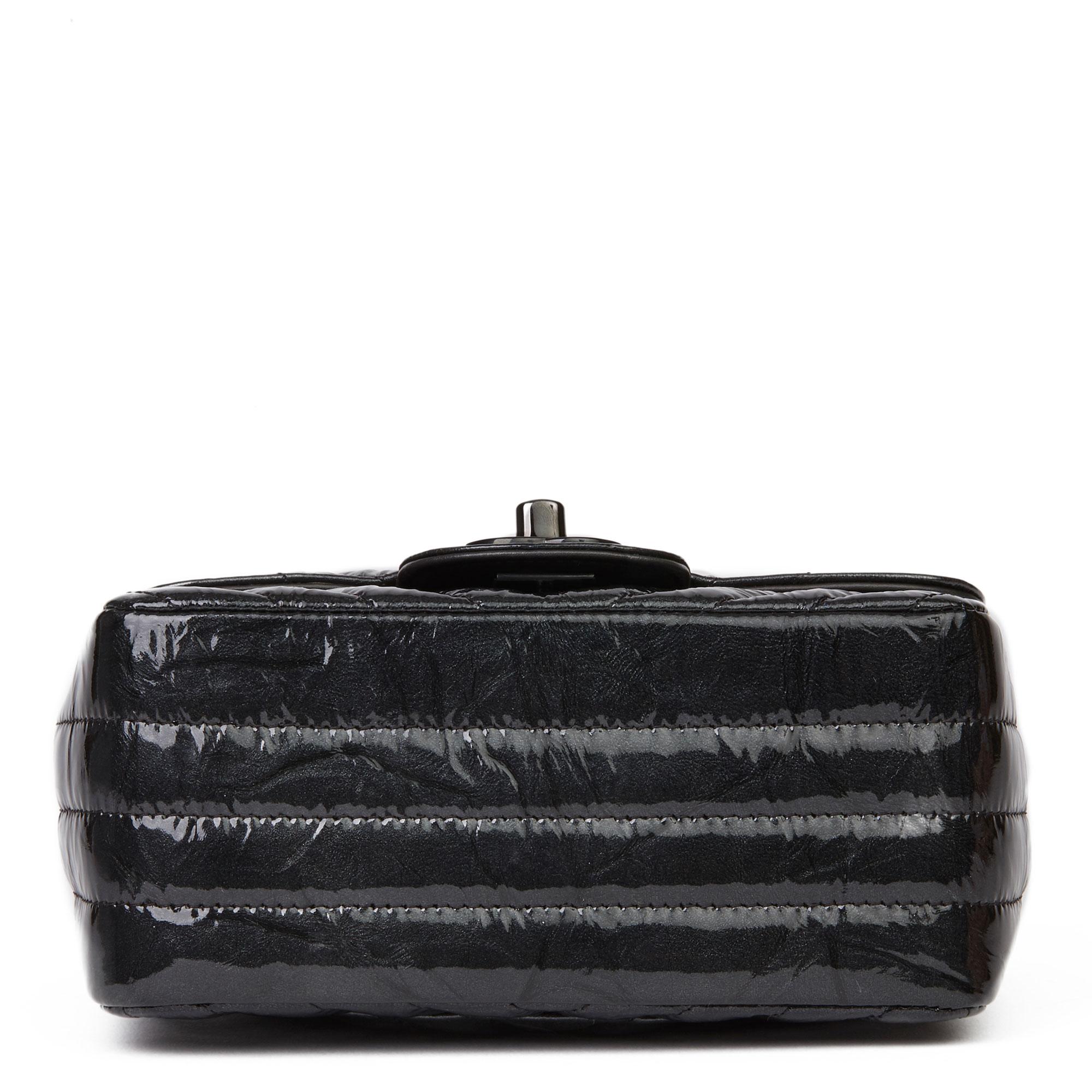 2019 Chanel Black Quilted Crumpled Metallic Calfskin SO Black Mini Flap Bag 2