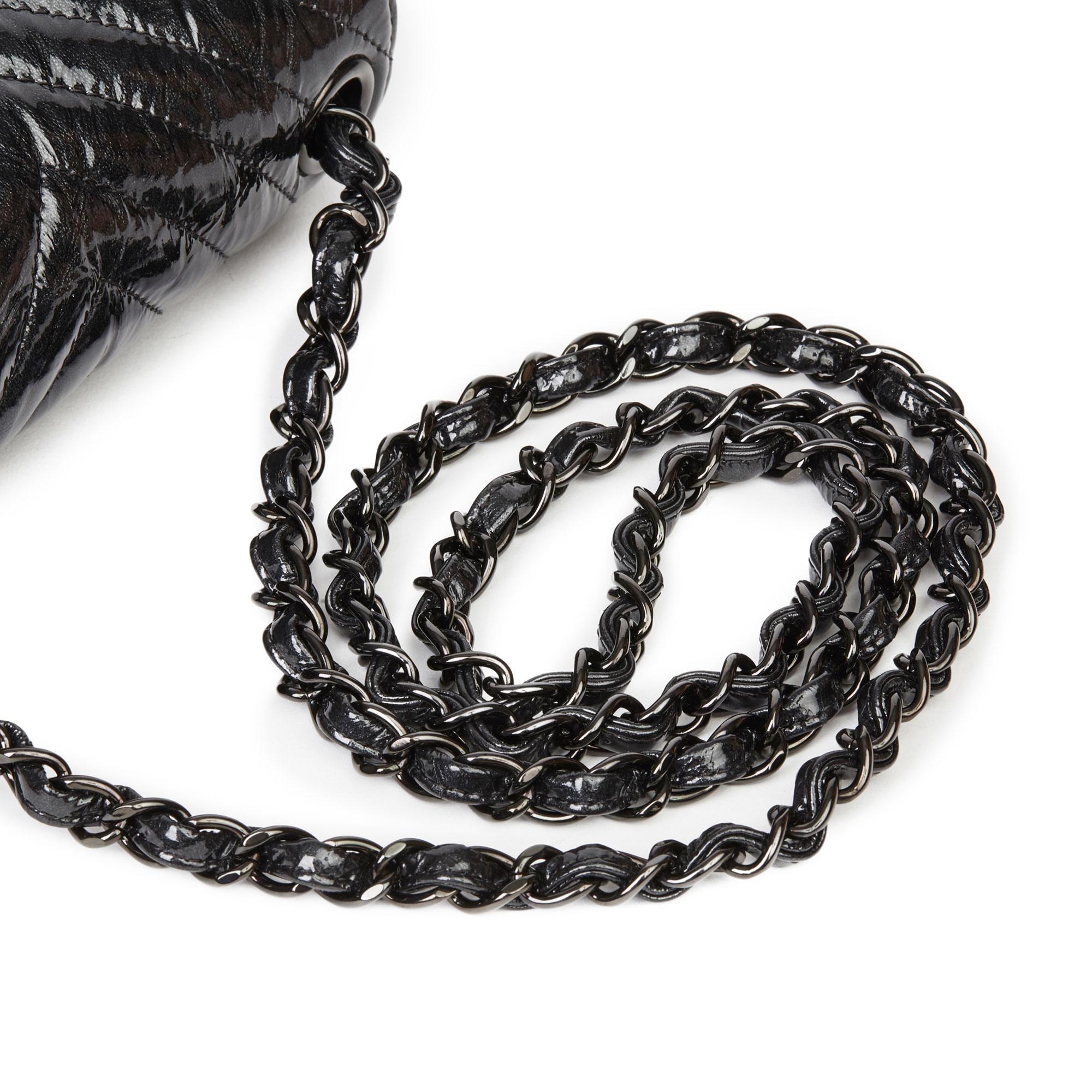 2019 Chanel Black Quilted Crumpled Metallic Calfskin SO Black Mini Flap Bag 4