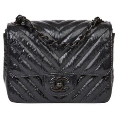 2019 Chanel Black Quilted Crumpled Metallic Calfskin SO Black Mini Flap Bag