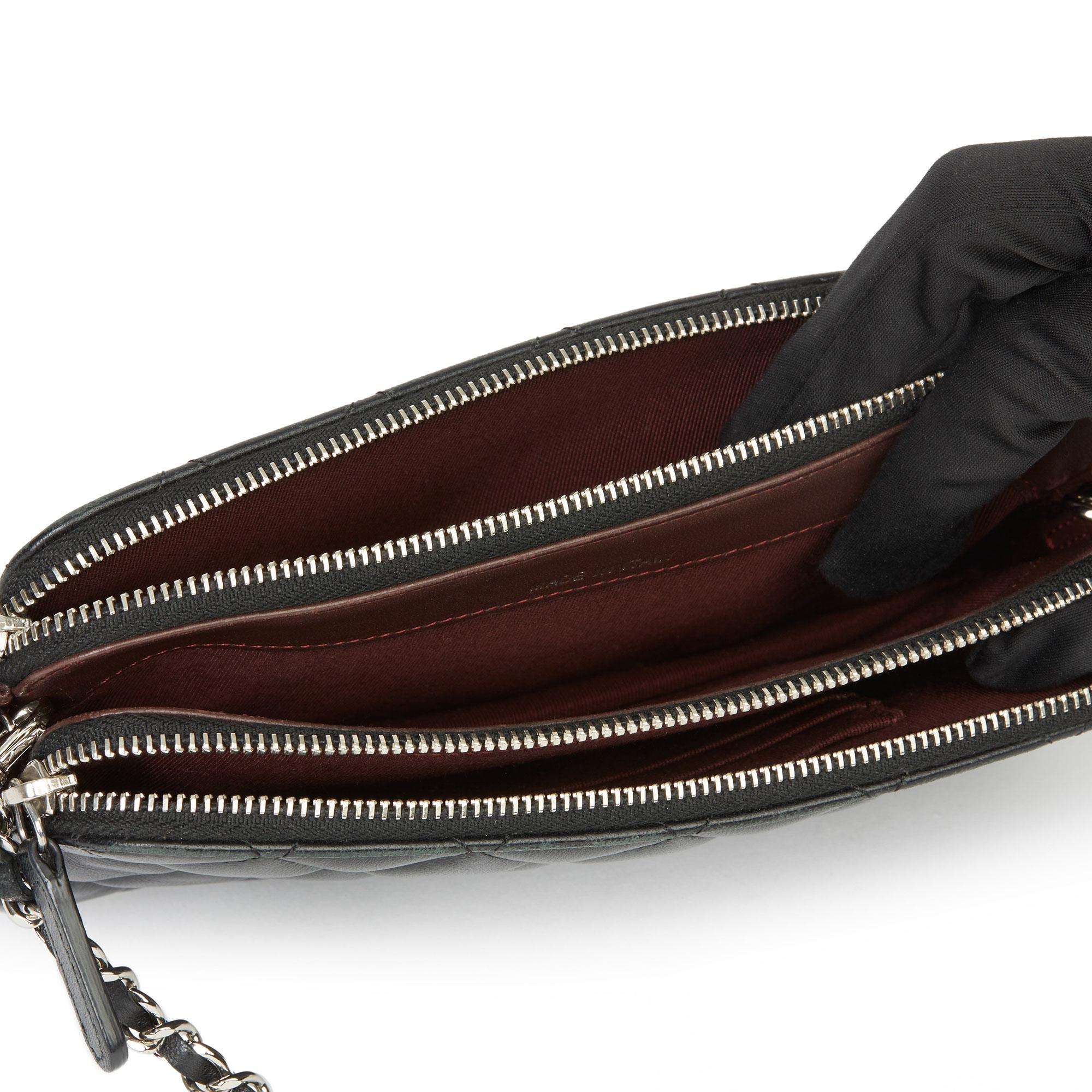 2019 Chanel Schwarzes gestepptes Lammfell Double Zip Wallet-on-Chain WOC 6