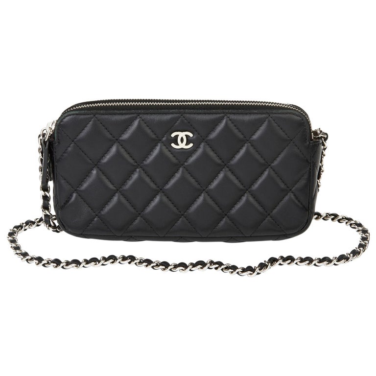 Chanel Double Zip Clutch With Chain - Black Crossbody Bags