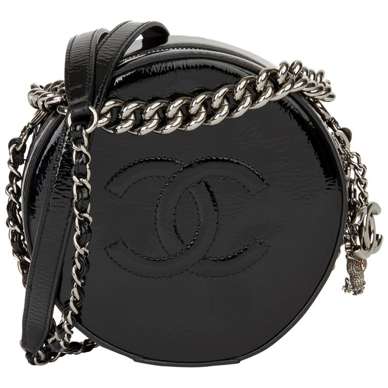2019 Chanel Black Quilted Patent Leather Round as Earth Bag at