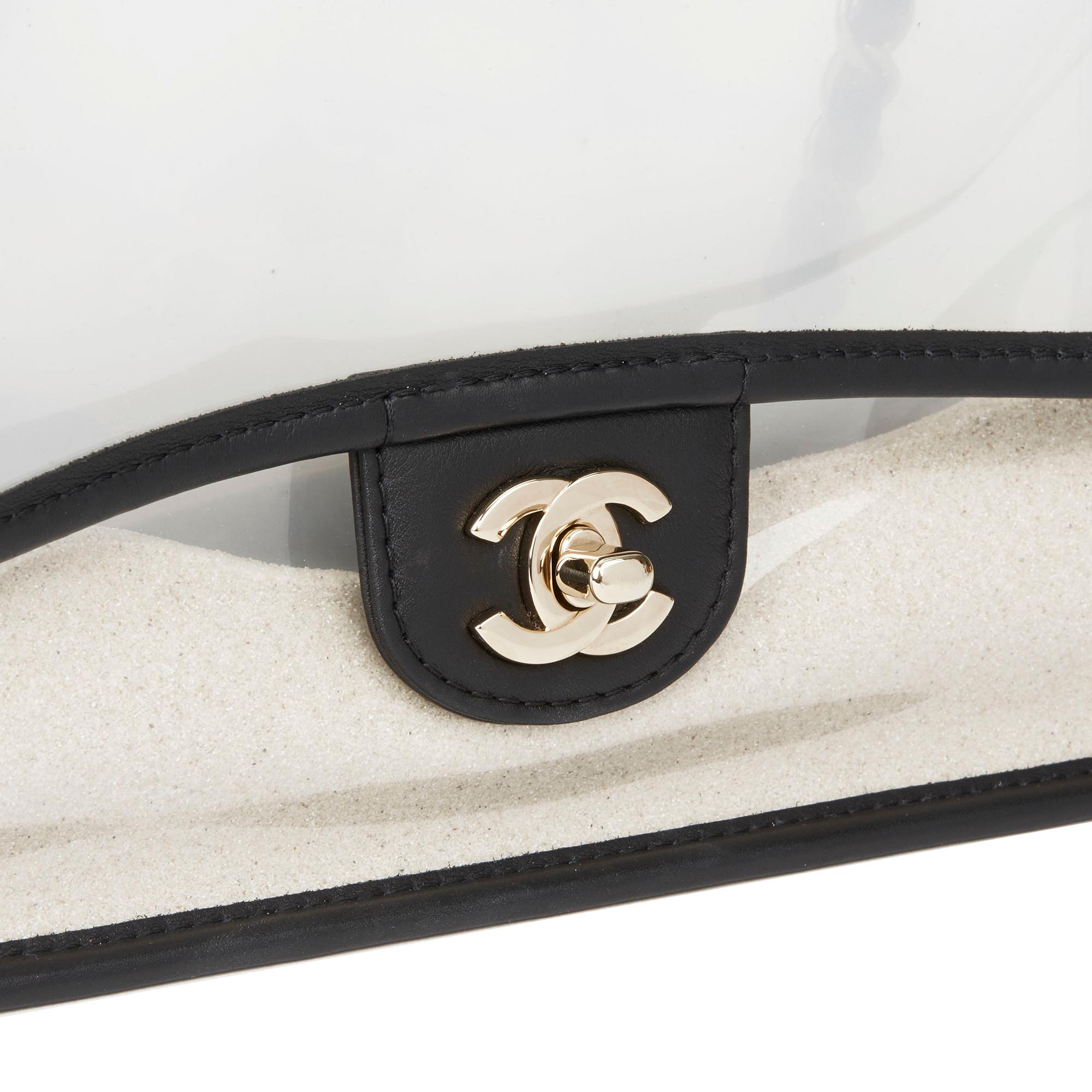 Gray 2019 Chanel Clear PVC & Black Lambskin Leather Naked Sand by the Sea Flap Bag