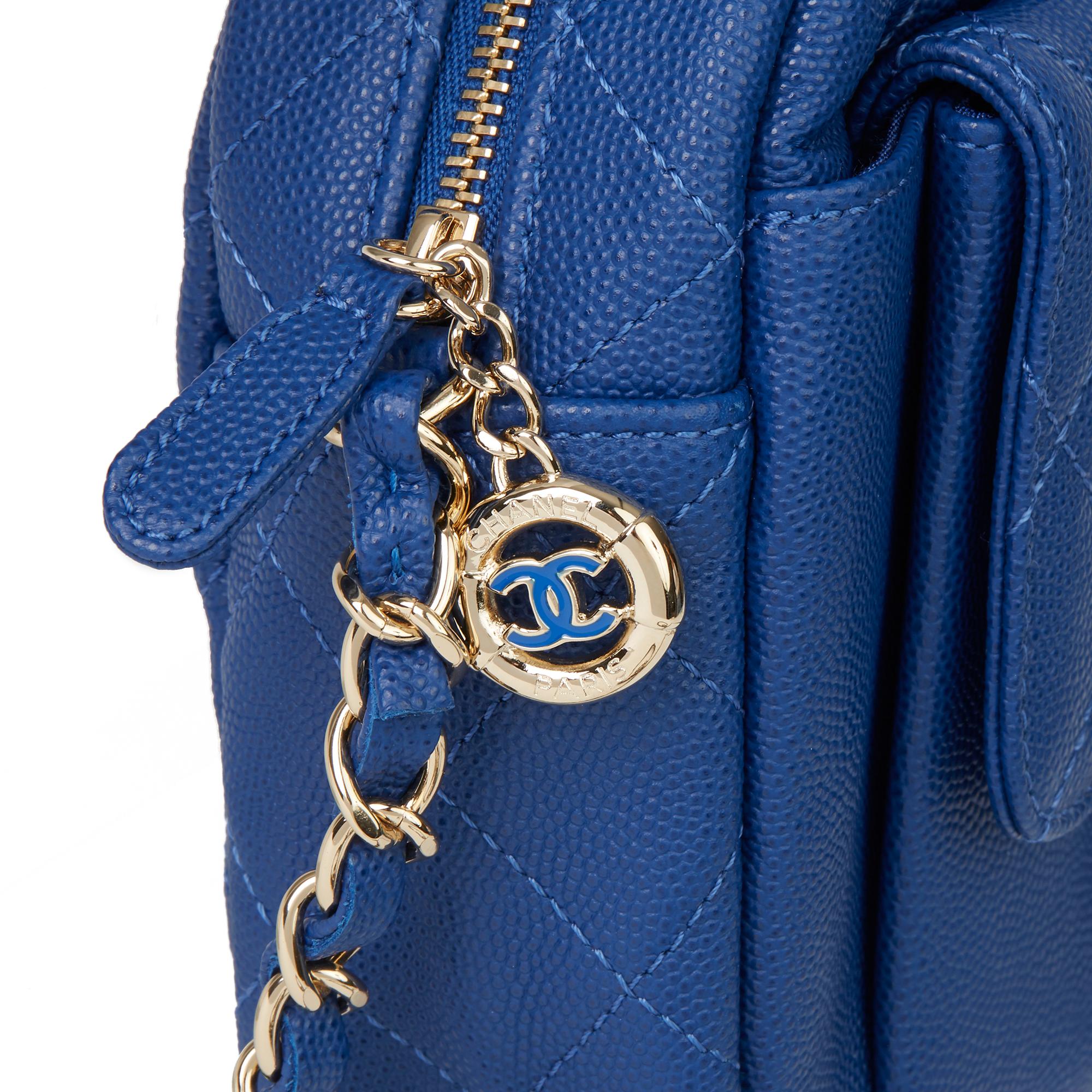 Women's 2019 Chanel Electric Blue Quilted Caviar Leather Medium CC Day Camera Case