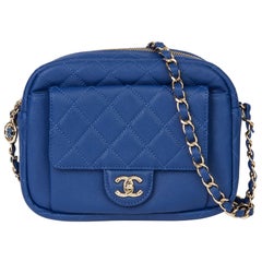 2019 Chanel Electric Blue Quilted Caviar Leather Medium CC Day Camera Case