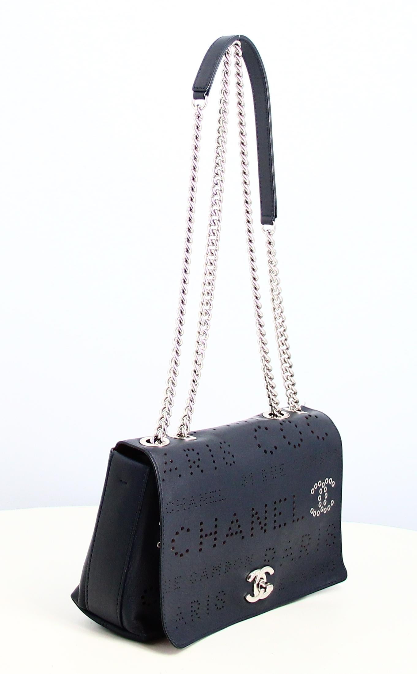 Black 2019 Chanel Eyelet Flap Handbag