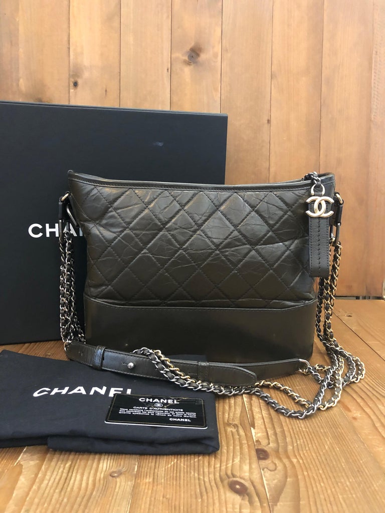 2019 CHANEL Gabrielle Hobo Bag Dark Green Calfskin Leather Medium For ...