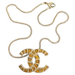 2019 CHANEL Along the Nile Resin Gold-Toned Chain Necklace Amber