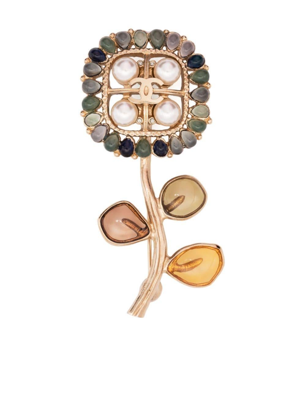 2019 Chanel Gripoix Glass Flower Brooch For Sale 1