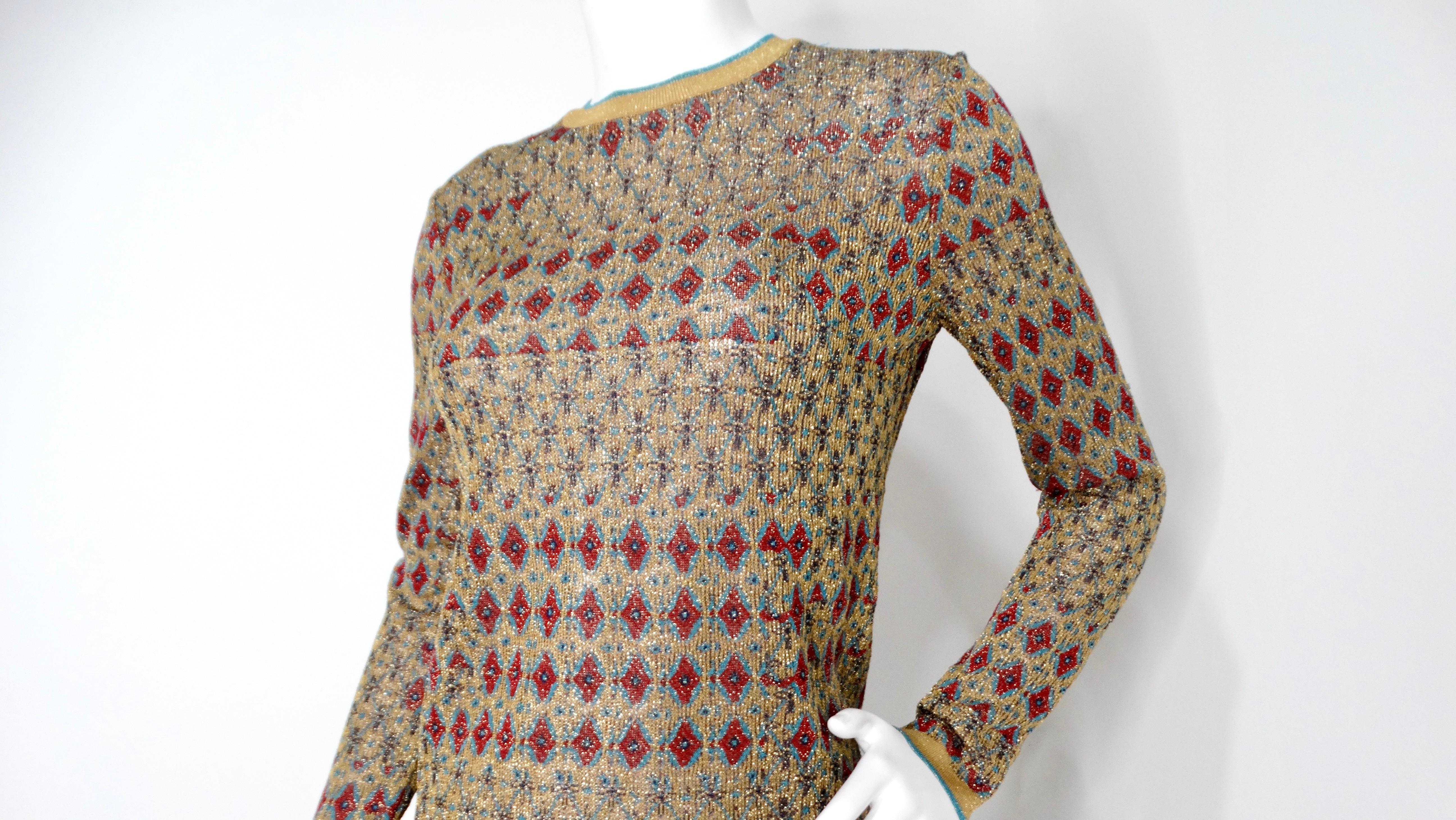 Brown 2019 Chanel Metallic Gold-Tone Knit Egypt Collection Mini Dress For Sale