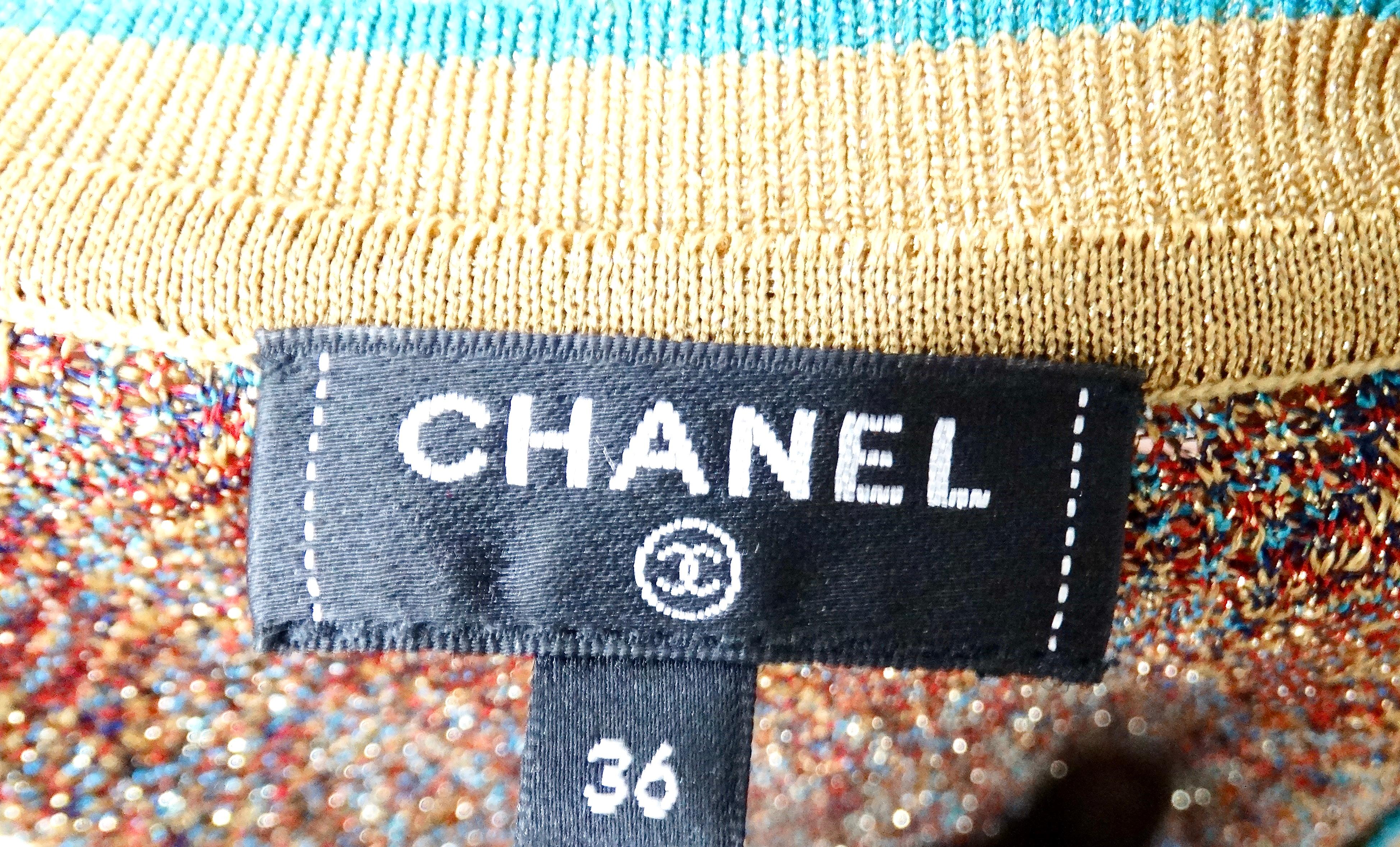 2019 Chanel Metallic Gold-Tone Knit Egypt Collection Mini Dress For Sale 4