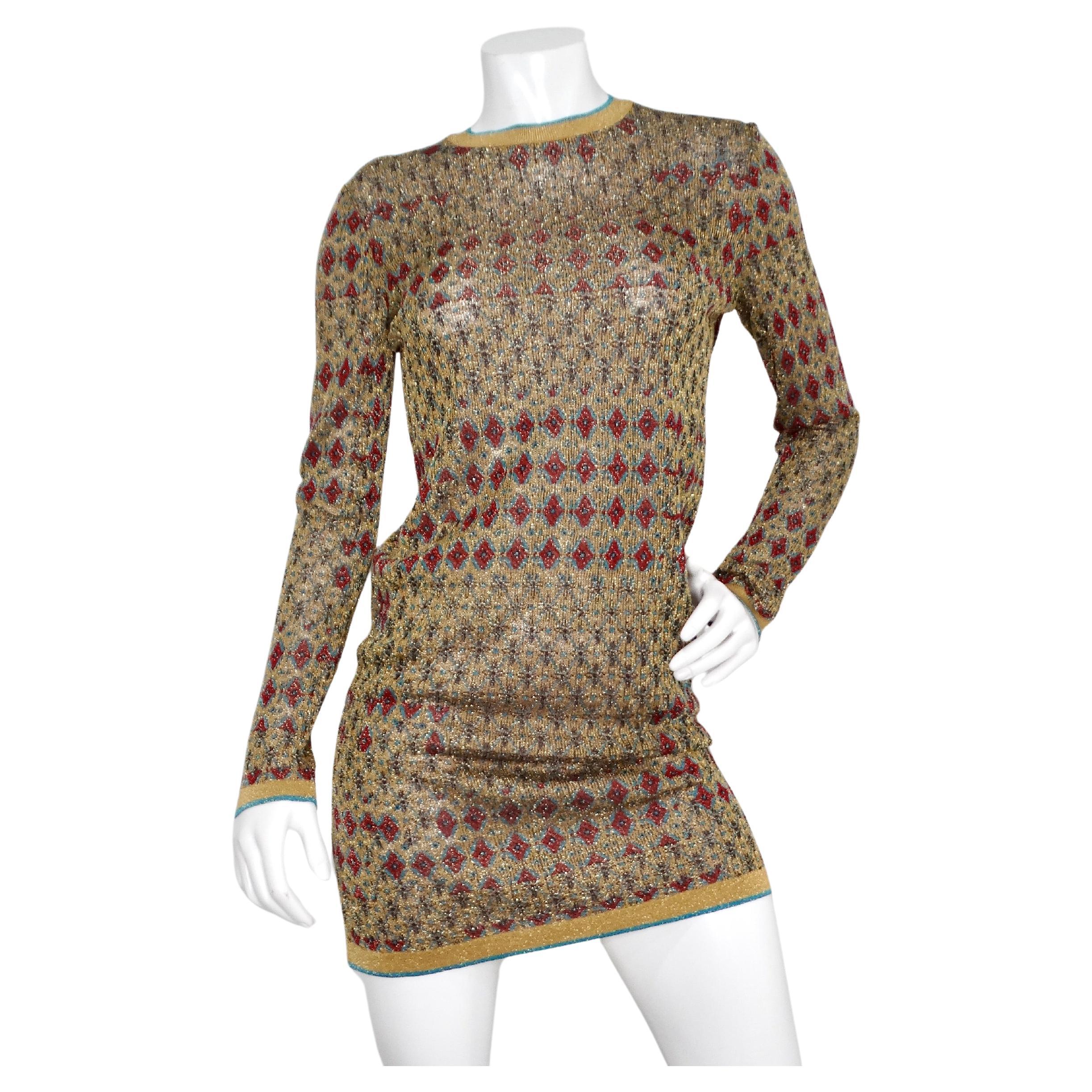 2019 Chanel Metallic Gold-Tone Knit Egypt Collection Mini Dress For Sale