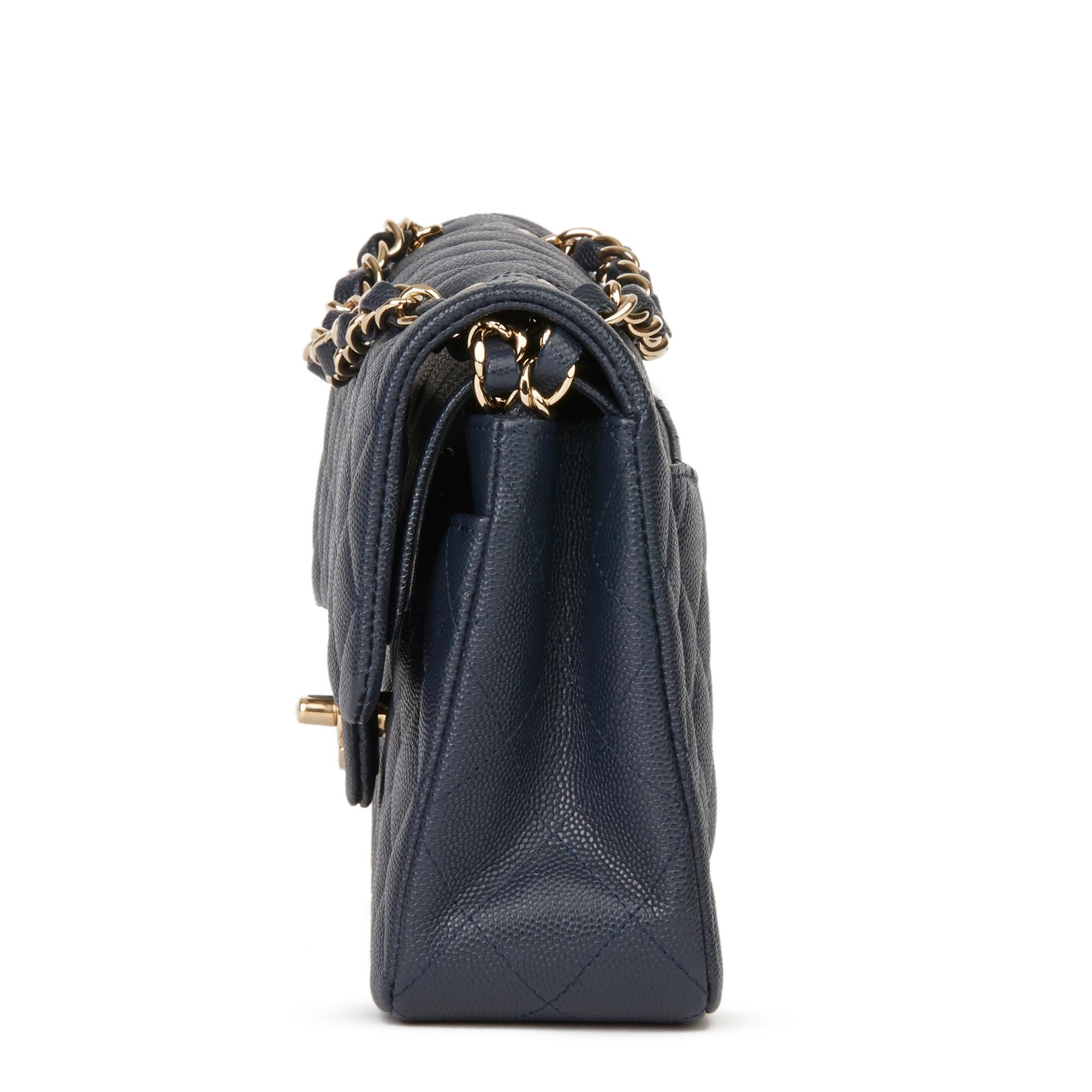 2019 Chanel Navy Quilted Caviar Leather Small Classic Double Flap Bag In Excellent Condition In Bishop's Stortford, Hertfordshire