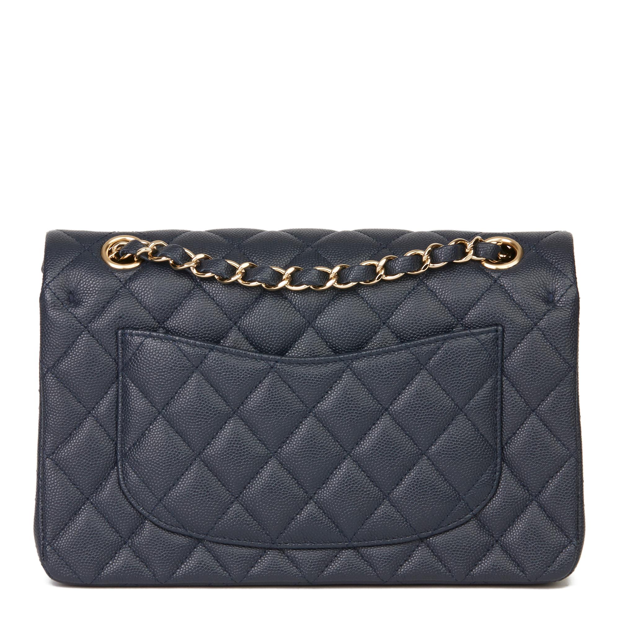 Women's 2019 Chanel Navy Quilted Caviar Leather Small Classic Double Flap Bag 