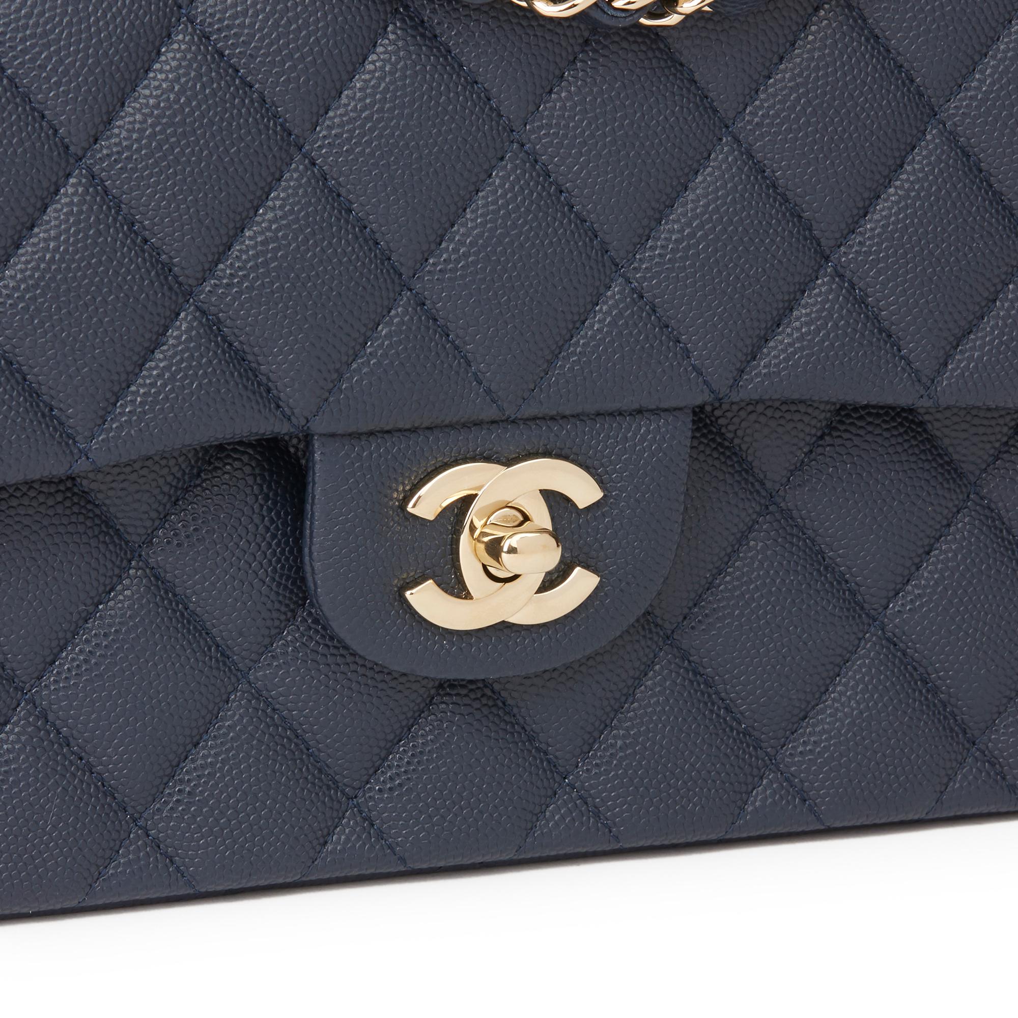 2019 Chanel Navy Quilted Caviar Leather Small Classic Double Flap Bag  2