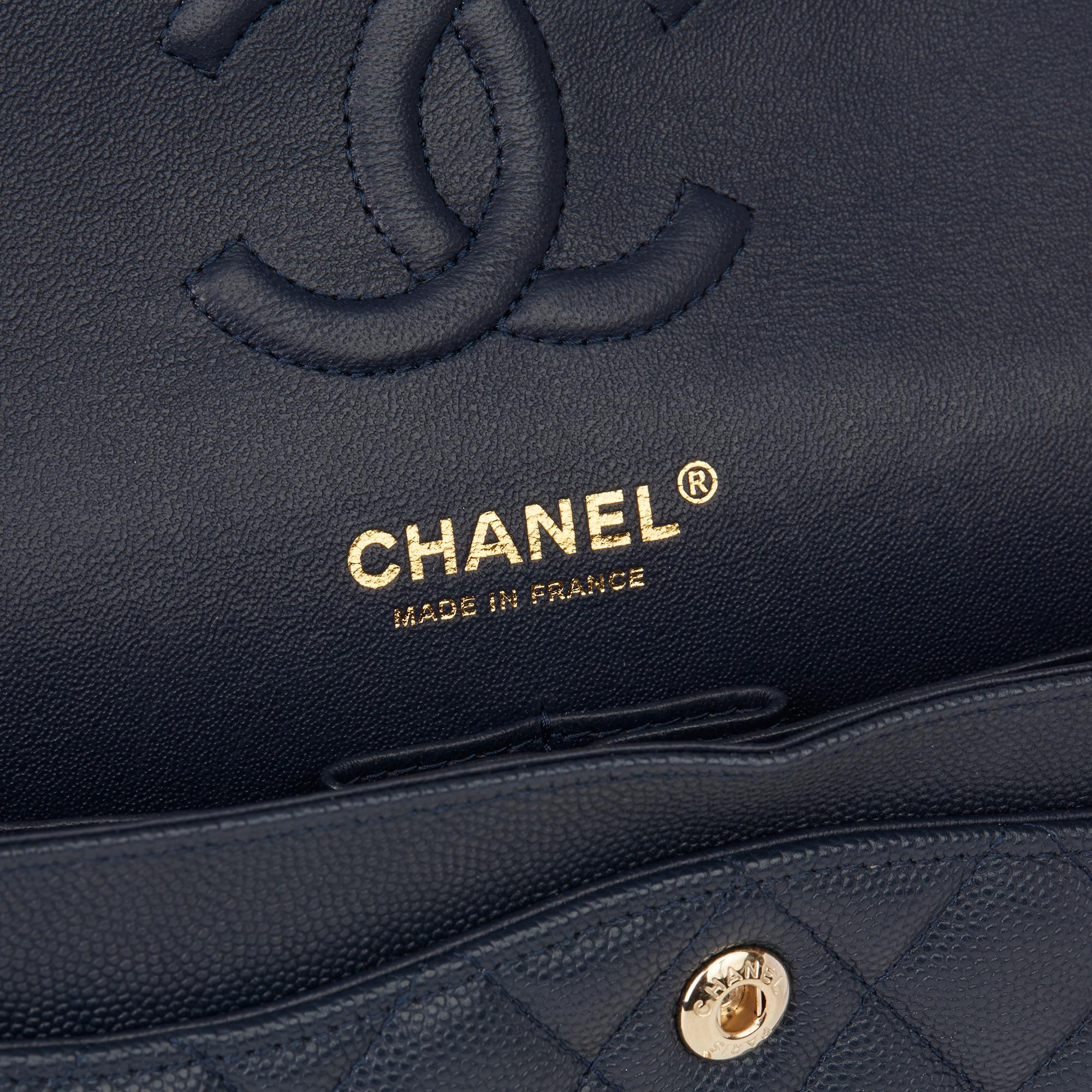 2019 Chanel Navy Quilted Caviar Leather Small Classic Double Flap Bag 4