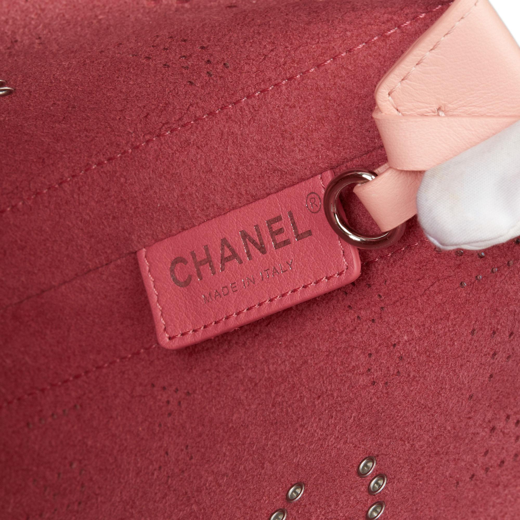 2019 Chanel Pink Calfskin Leather Logo Eyelets Shopping Tote with Tweed Pouch 3