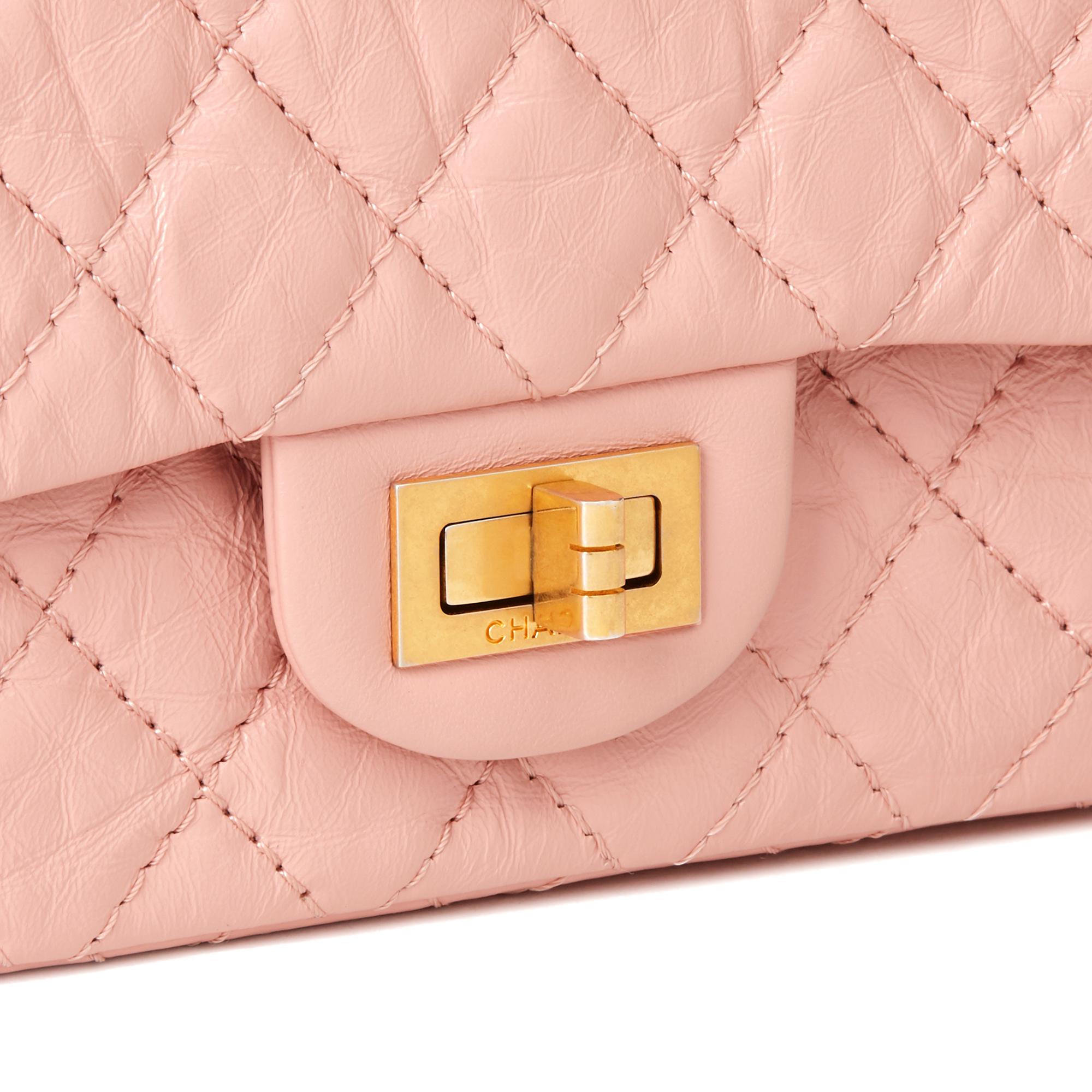 2019 Chanel Pink Quilted Aged Calfskin Leather 2.55 Reissue 225 Double Flap Bag  In Excellent Condition In Bishop's Stortford, Hertfordshire