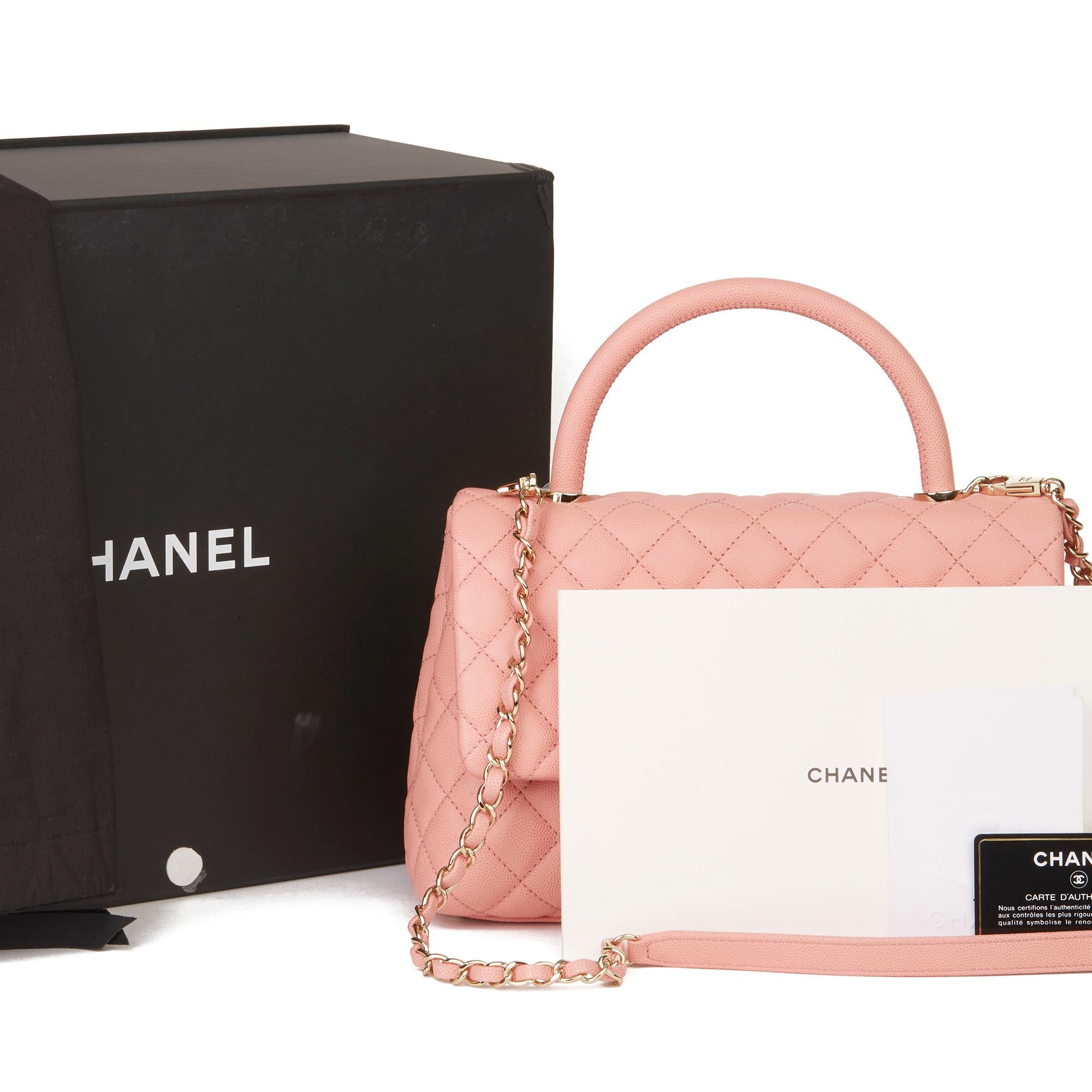 2019 Chanel Pink Quilted Caviar Leather Small Coco Handle 5