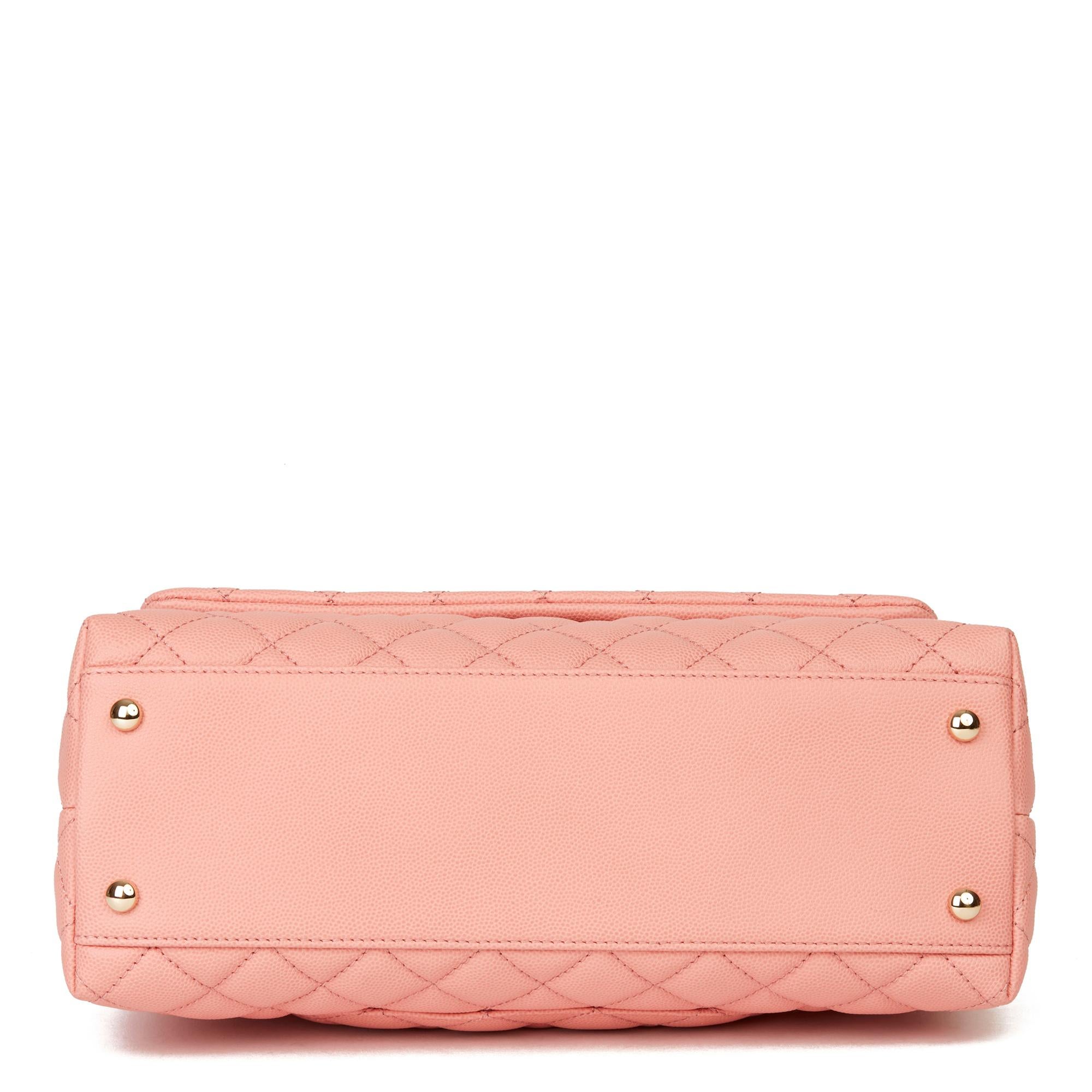 2019 Chanel Pink Quilted Caviar Leather Small Coco Handle In Excellent Condition In Bishop's Stortford, Hertfordshire