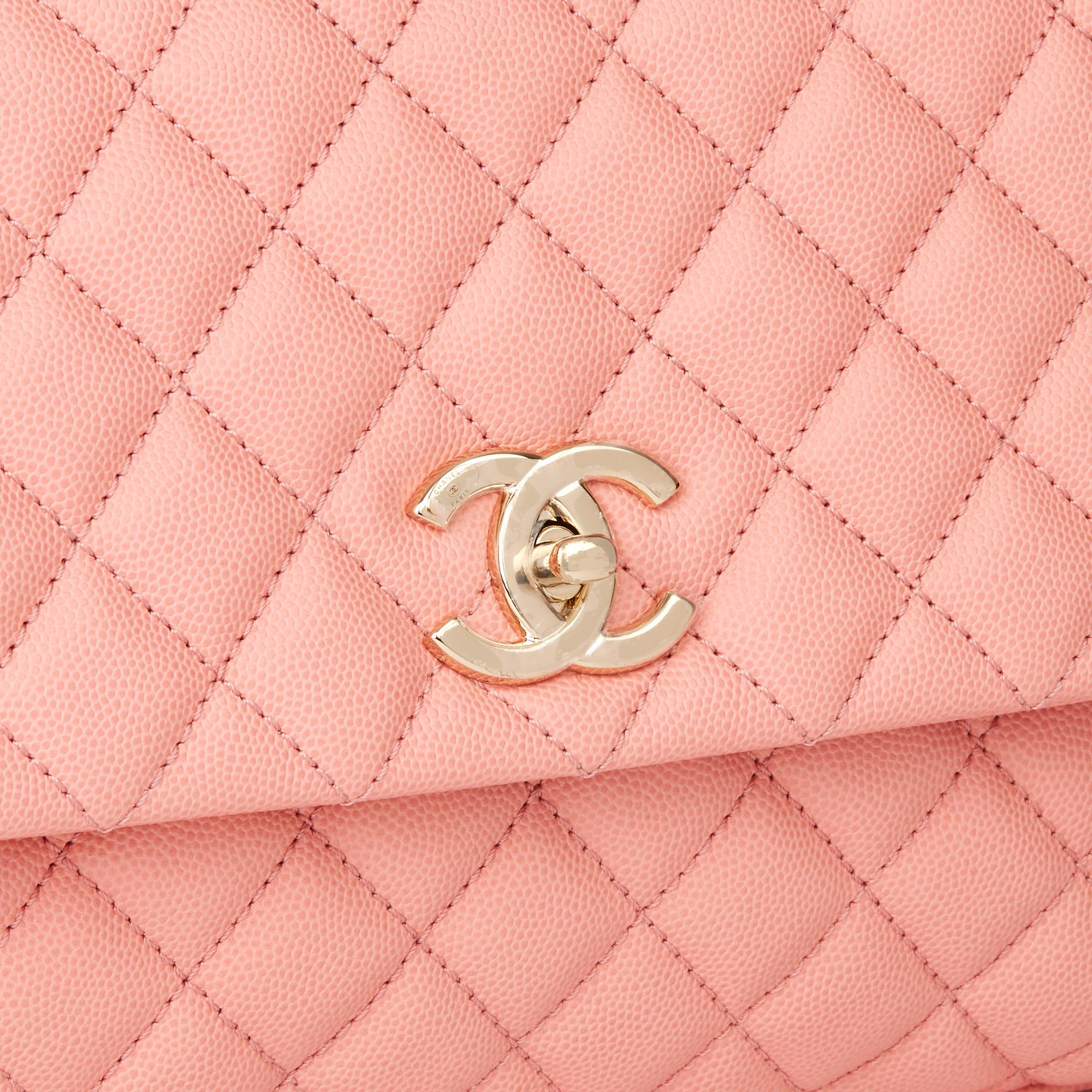 Women's 2019 Chanel Pink Quilted Caviar Leather Small Coco Handle