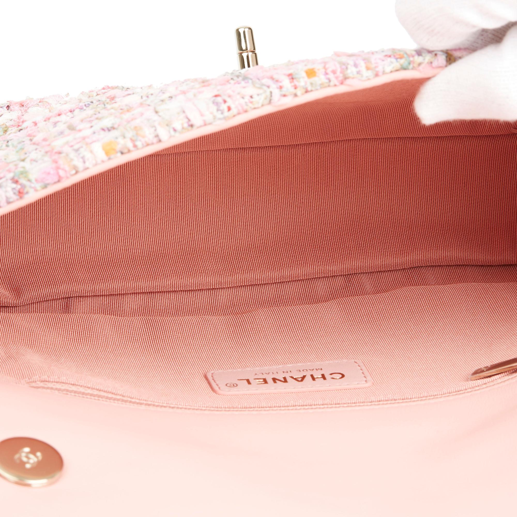 2019 Chanel Pink Tweed Fabric & Pearls Classic Single Flap Bag 3
