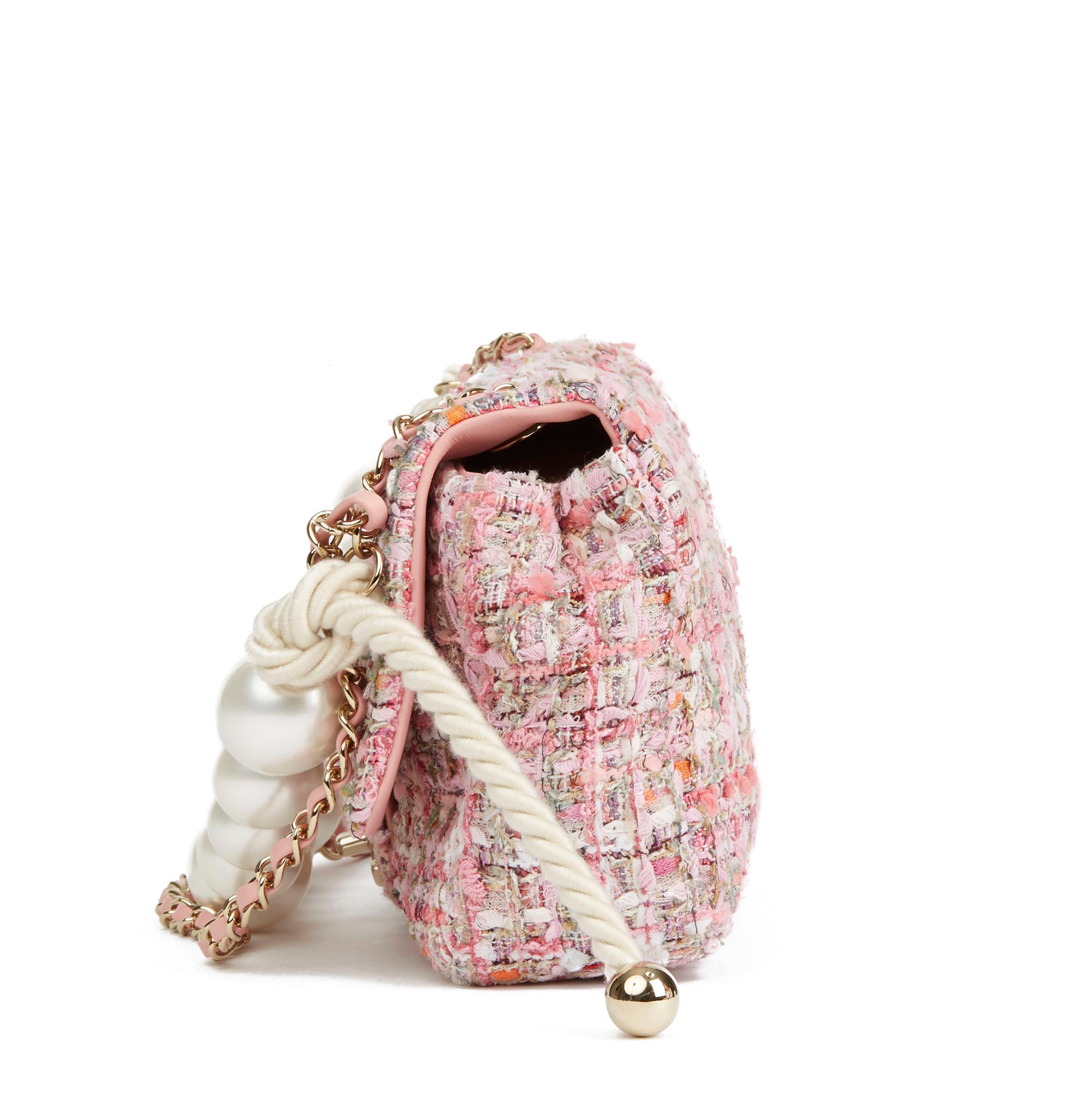chanel pink tweed pearl bag