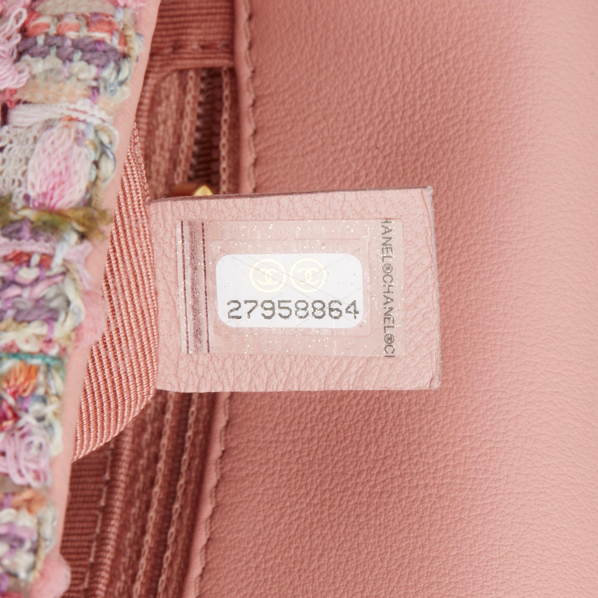 2019 Chanel Pink Tweed Fabric & Pearls Classic Single Flap Bag 1