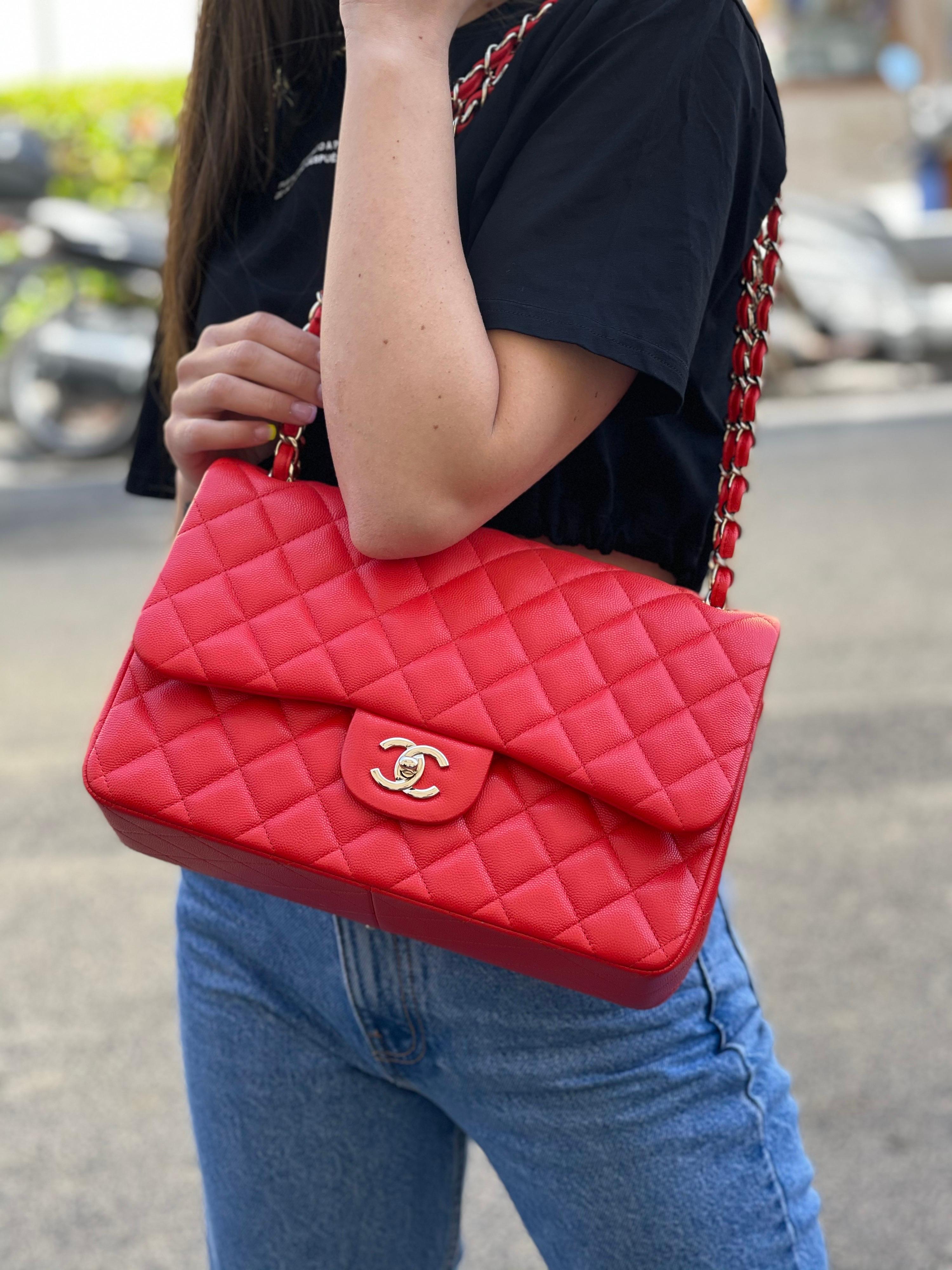 Chanel Red Quilted Lambskin Leather Maxi Classic Double Flap Handbag