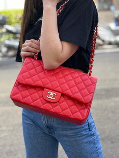 2019 Chanel Red Leather Maxi Jumbo Bag