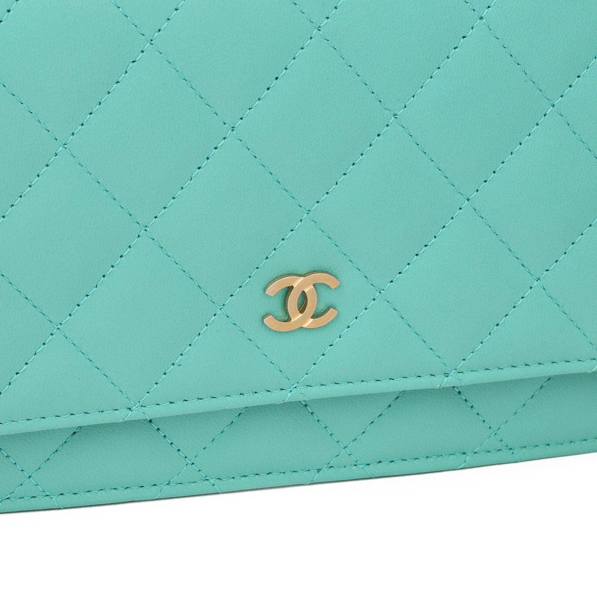 Blue 2019 Chanel Turquoise Quilted Lambskin Wallet-on-Chain WOC