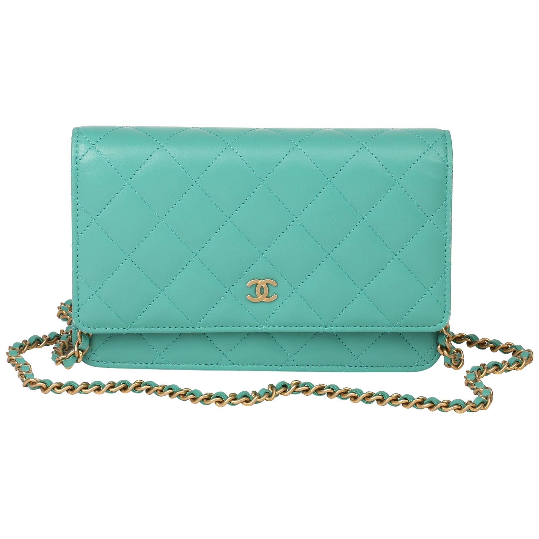 2019 Chanel Turquoise Quilted Lambskin Wallet-on-Chain WOC at 1stDibs