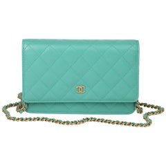 2019 Chanel Turquoise Quilted Lambskin Wallet-on-Chain WOC