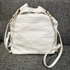 2019 Chanel White Croc-Embossed Leather Large Drawstring Backpack