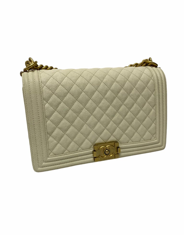 2019 Chanel White Leather Boy Bag at 1stDibs