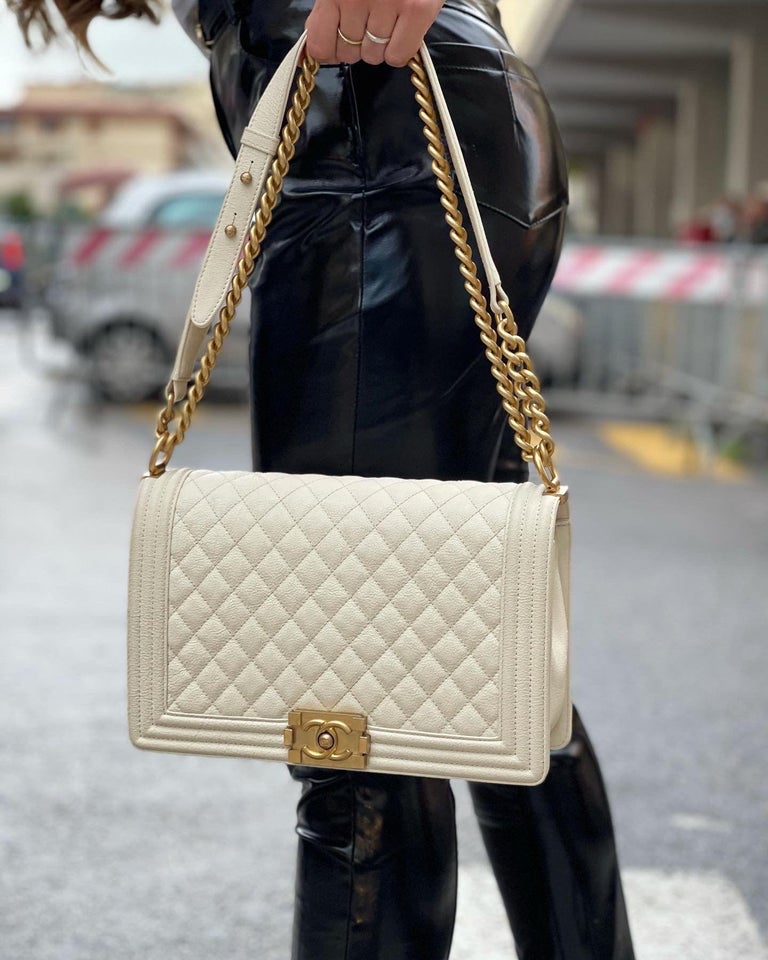 Chanel 2018 White Leather Boy Bag · INTO