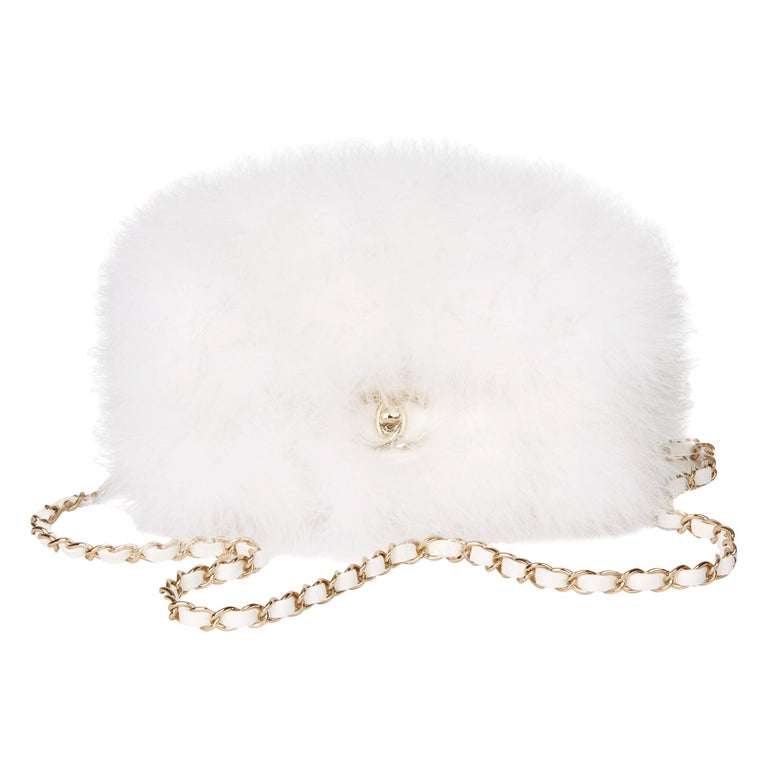 2019 Chanel White Quilted Lambskin and Feather Classic Single Flap Bag